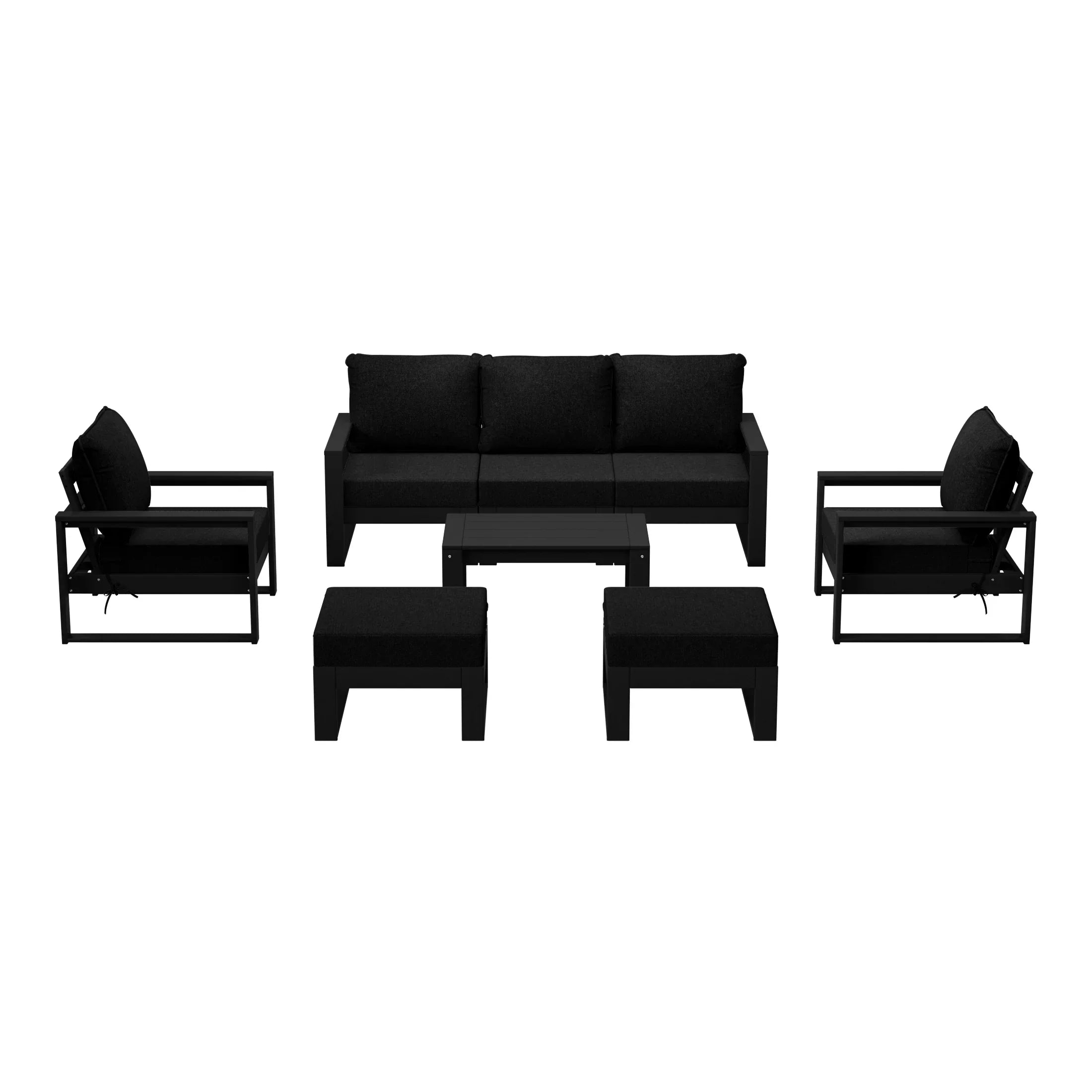 Rockaway 8-Piece Modern HDPE Outdoor Patio Furniture Conversation Set with Coffee Table and Ottomans