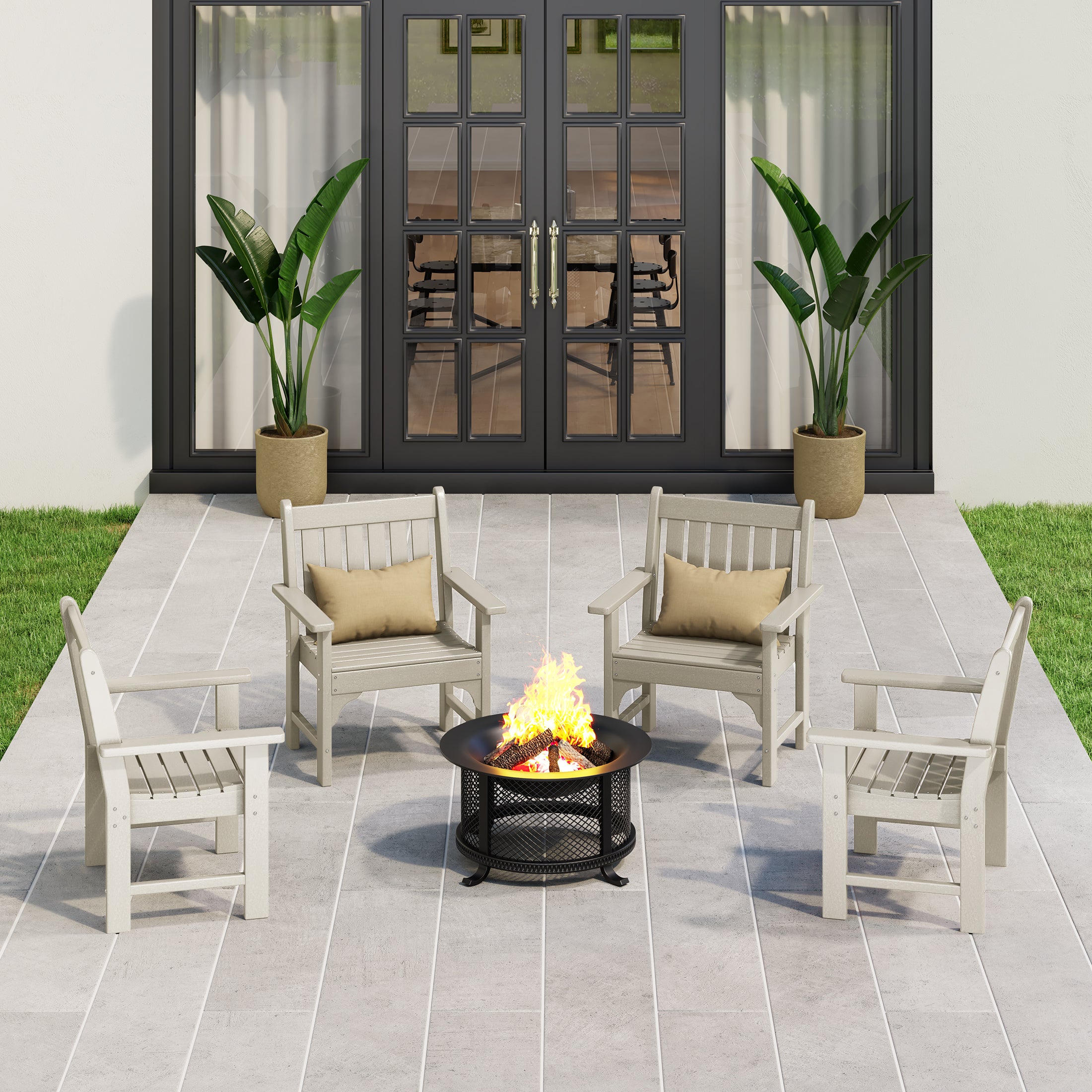 Paradise Outdoor Patio HDPE Adirondack Dining Arm Chairs (Set of 4)
