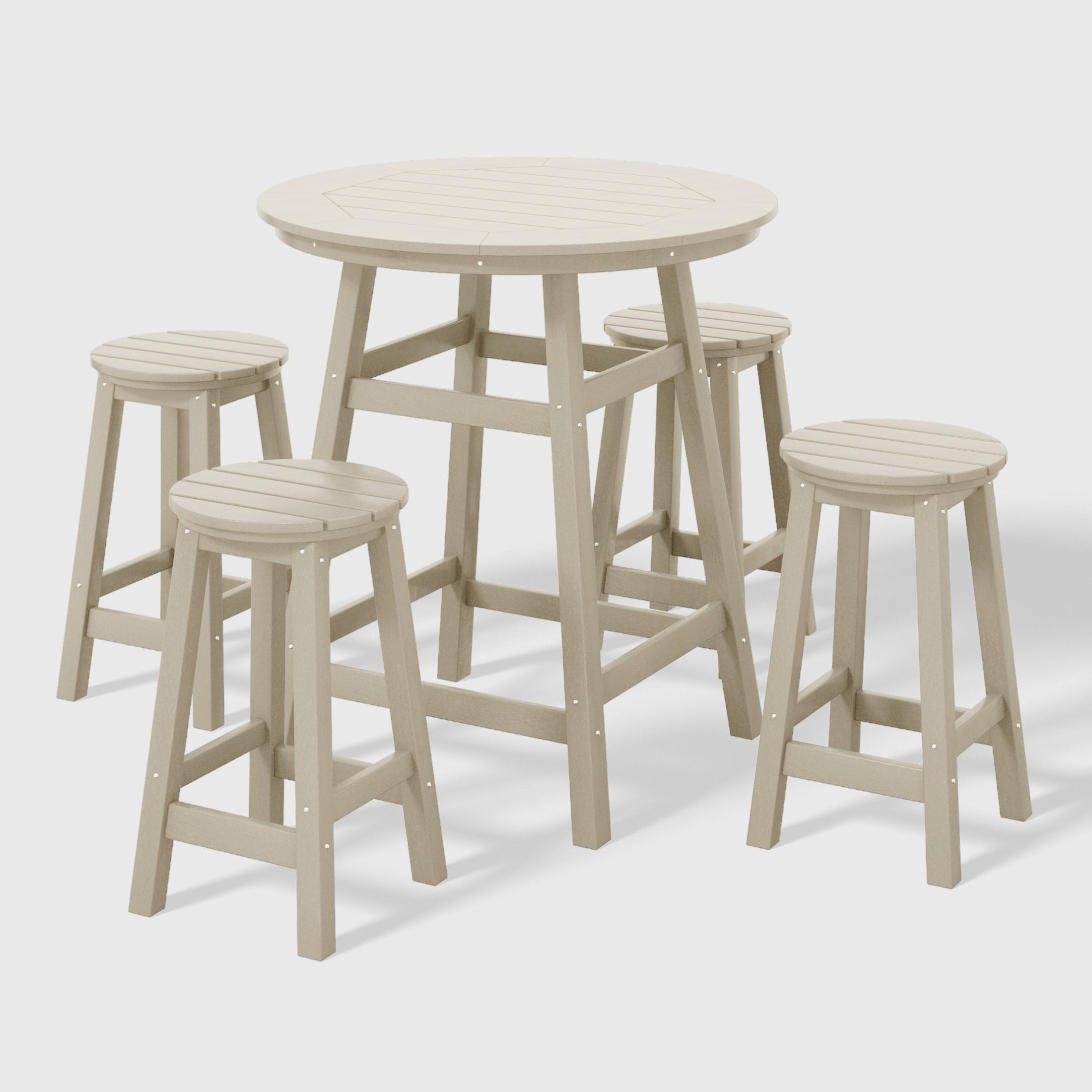 Paradise 5-Piece HDPE Outdoor Patio Dining Bar Bistro Table Set with Counter High Round Bar Stools