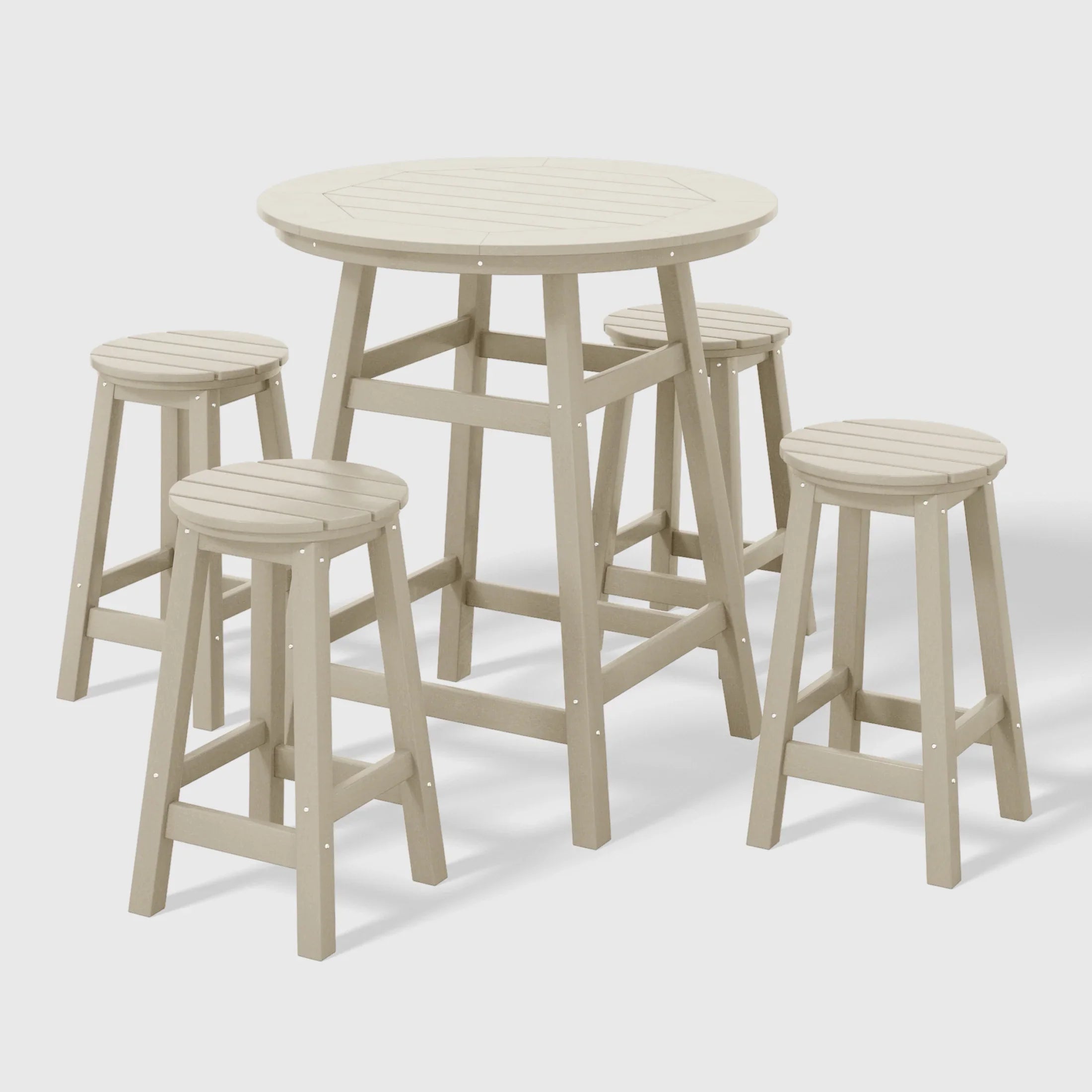 Paradise 5-Piece HDPE Outdoor Patio Dining Bar Bistro Table Set with Counter High Round Bar Stools