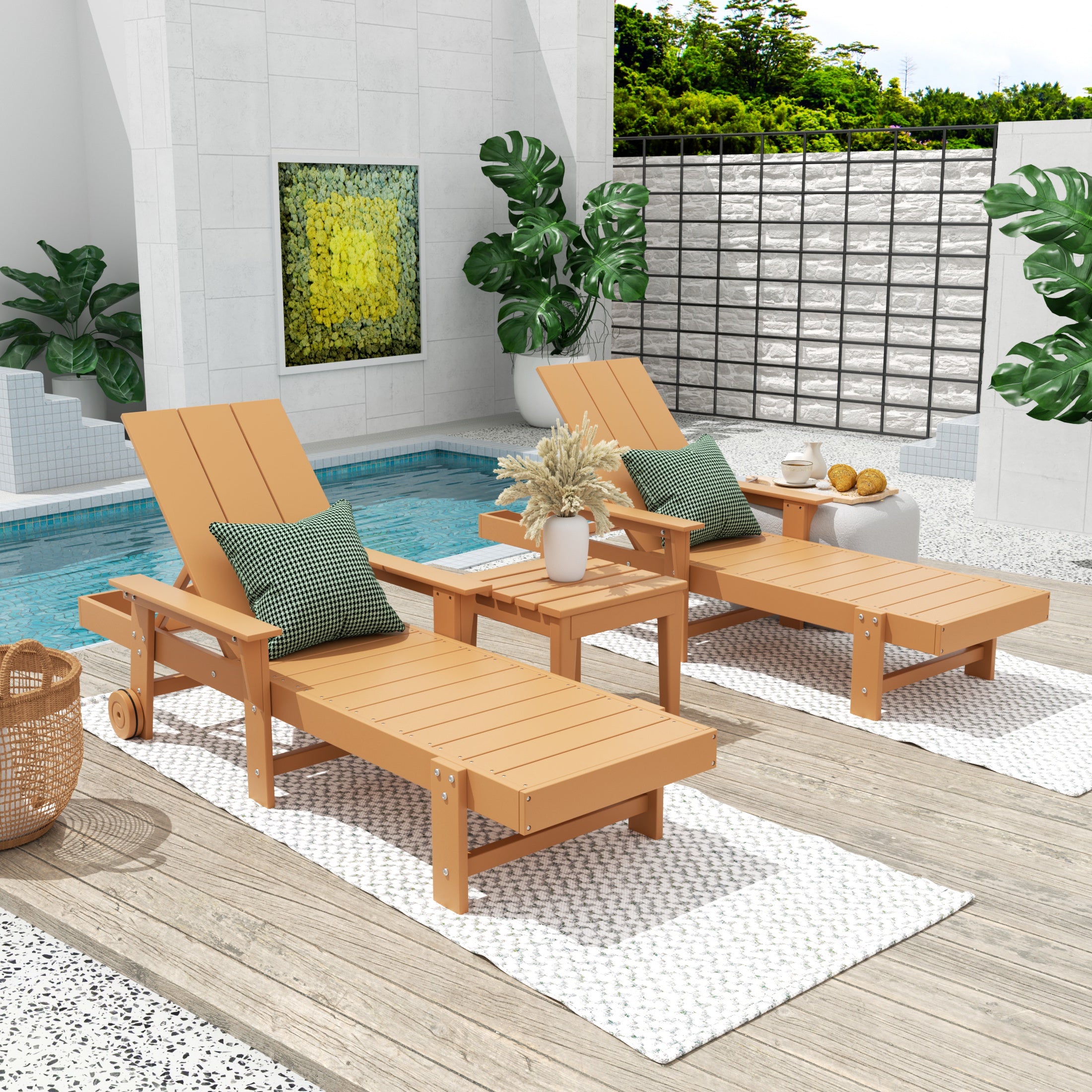 Palms Modern Poly Reclining Chaise Lounge Set with Side Table