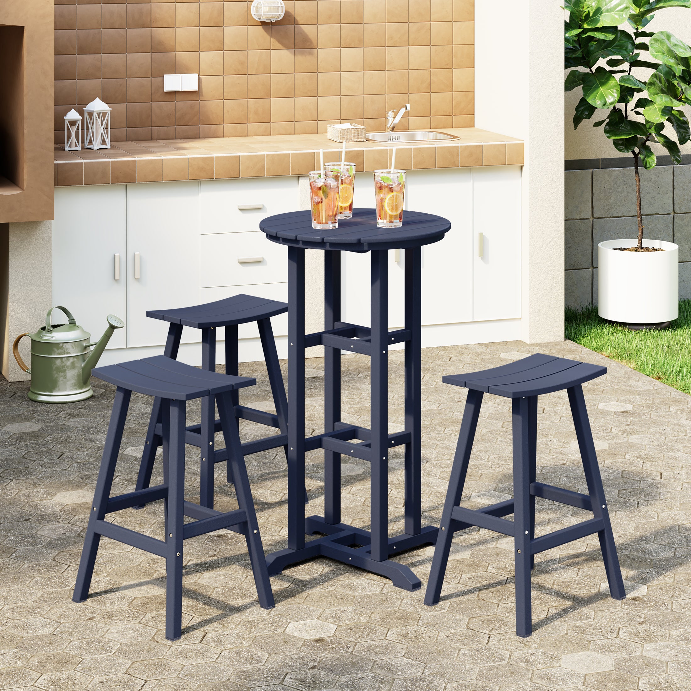 Paradise Outdoor Patio Bar Height Table and Bar Stool 4-Piece Dining Set