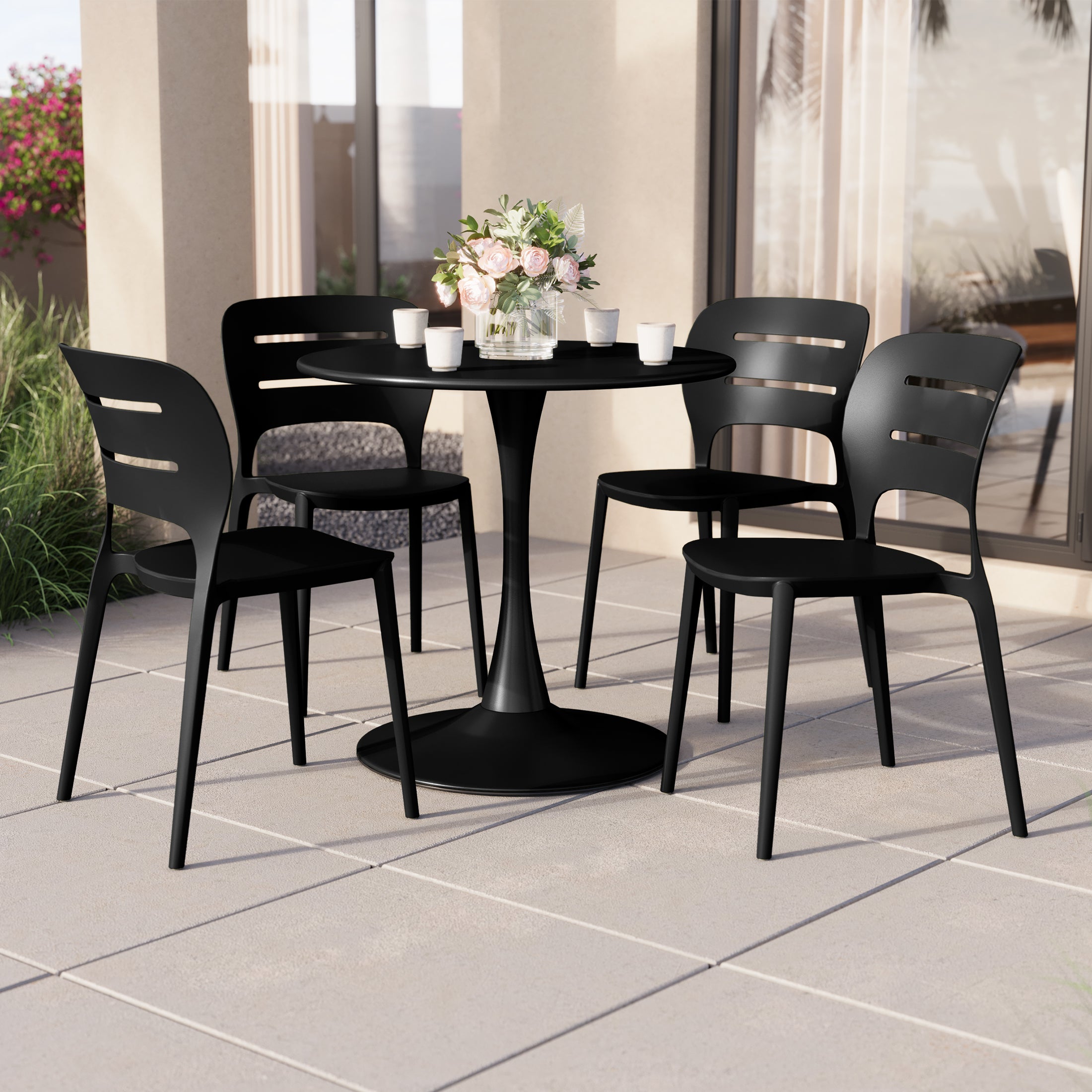 Sunshine Outdoor Modern Stackable Plastic Patio Dining Side Chairs (Set of 4)
