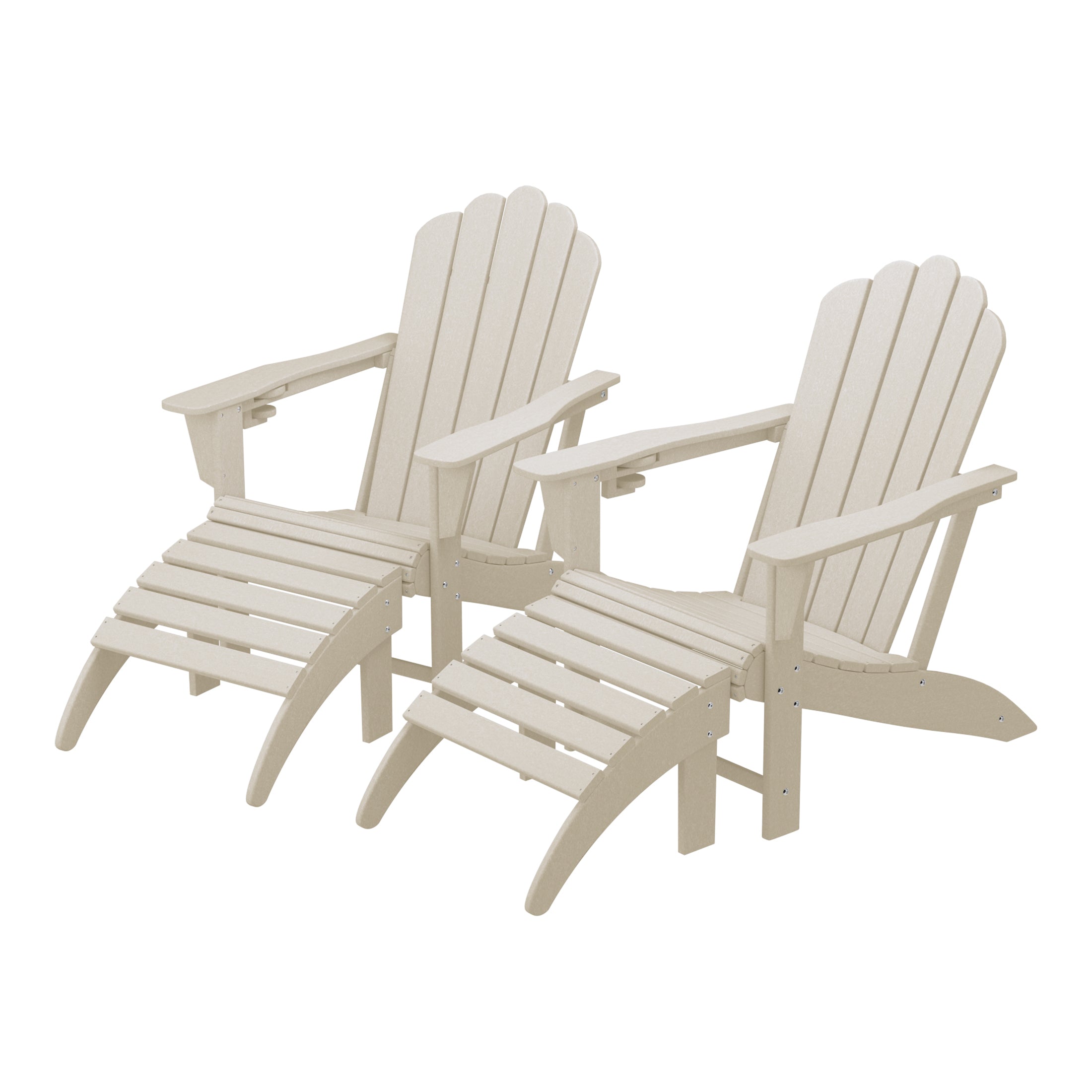 Lakeview 4-Piece Outdoor Patio HDPE Adirondack Chairs With Ottomans and Cup Holder Set