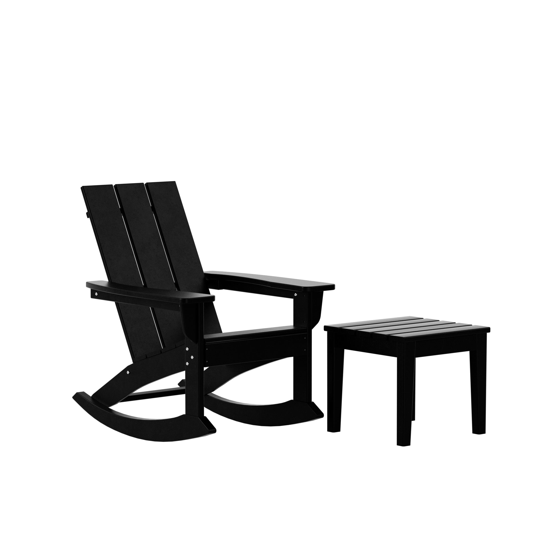 Palms 2-Pieces Set Modern Plastic Outdoor Rocking Chair with Square Side Table