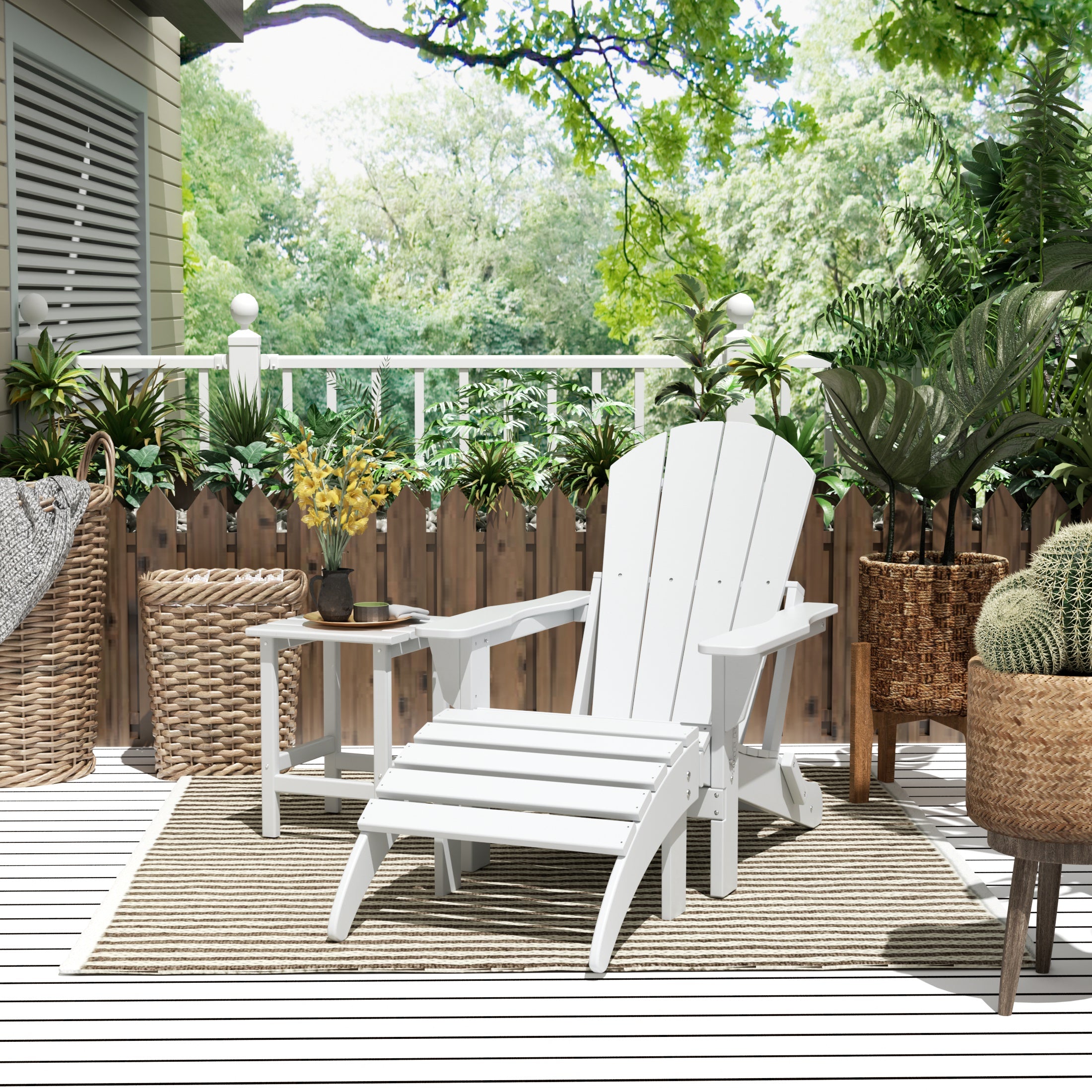 Paradise 3-Piece set classic Adirondack chair with ottoman and a small coffee table (1 seater)