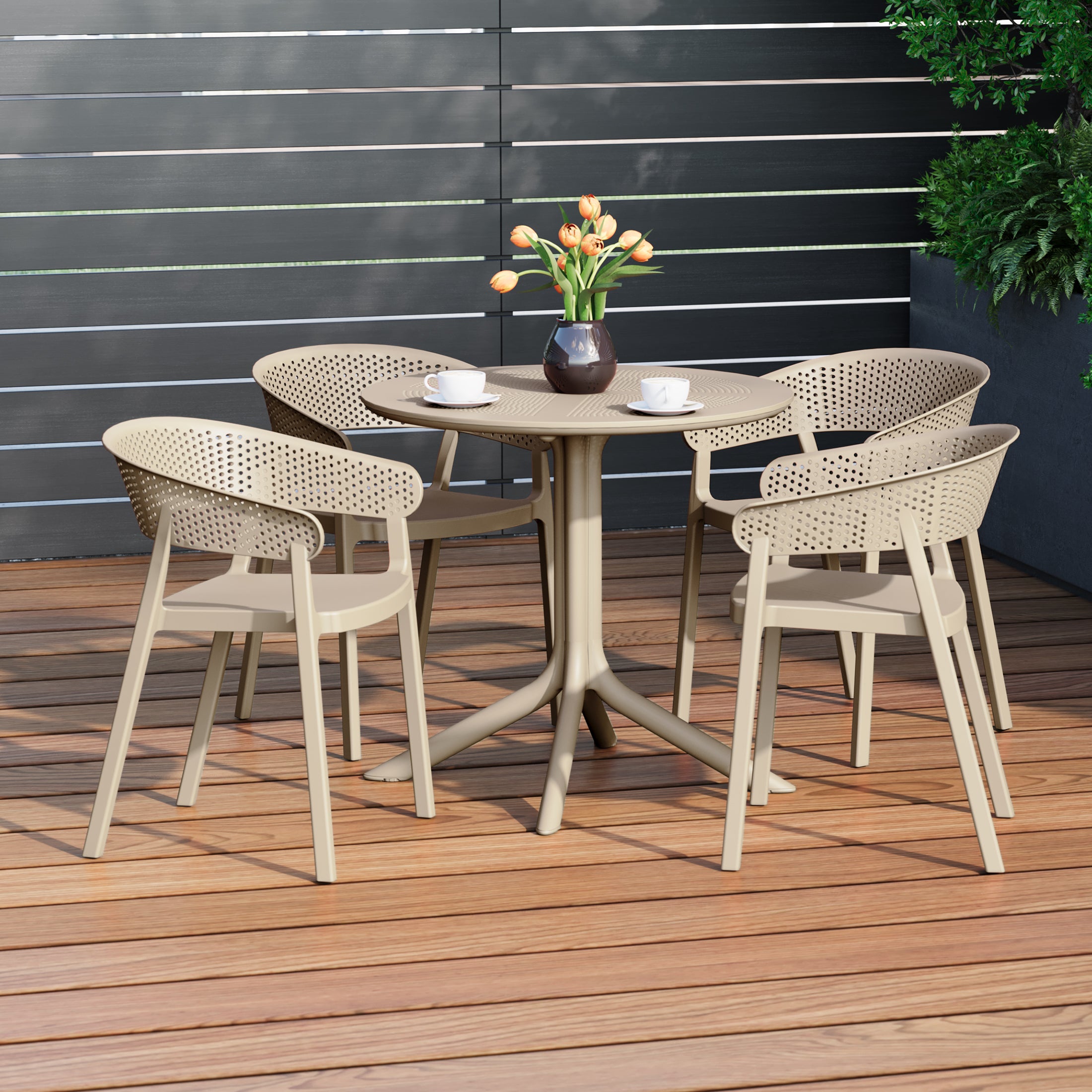 Sunshine 5-Piece Modern Patio Round Dining Table Set with Stackable Patio Dining Chairs