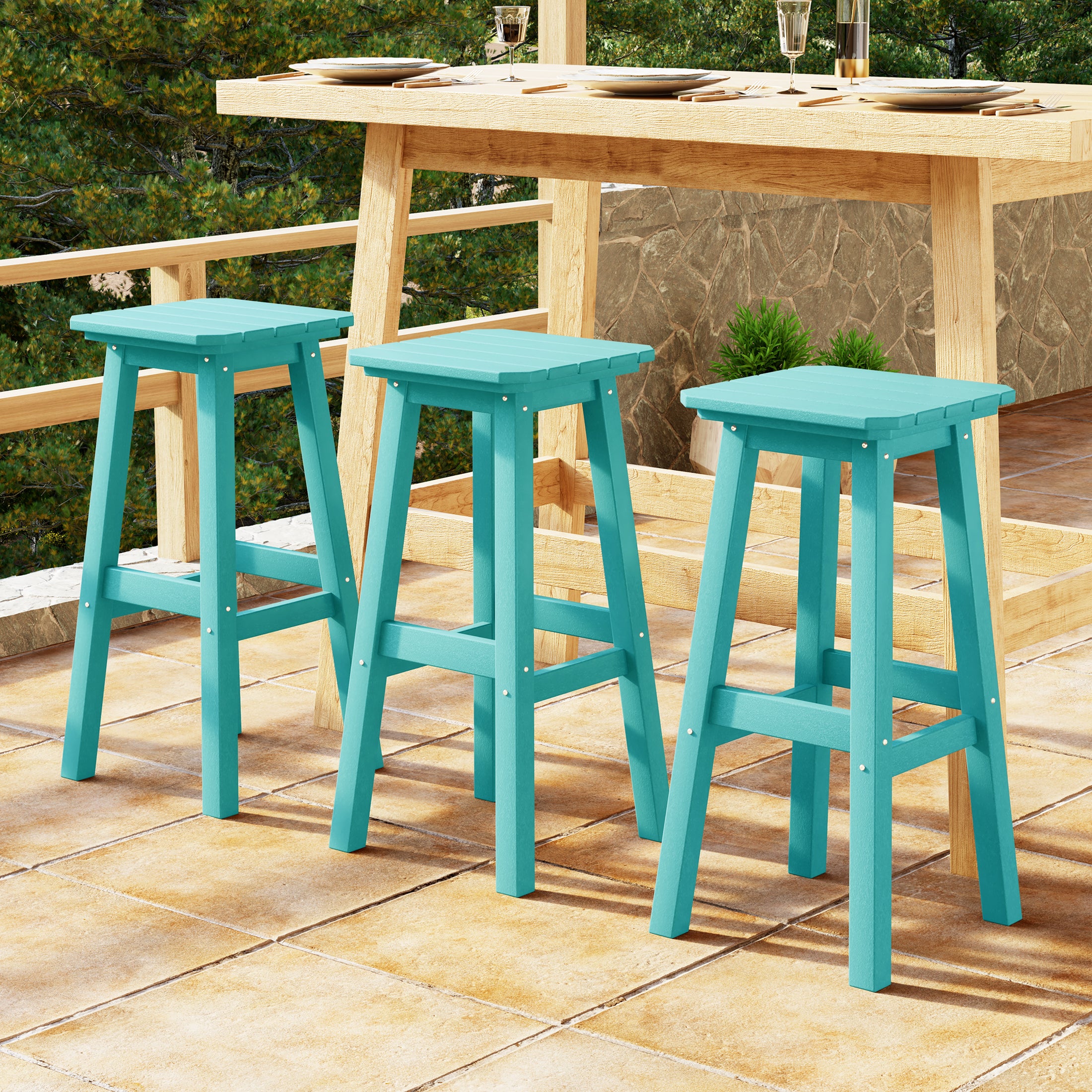 Paradise 29" HDPE Outdoor Patio Square Bar Stools (Set of 3)