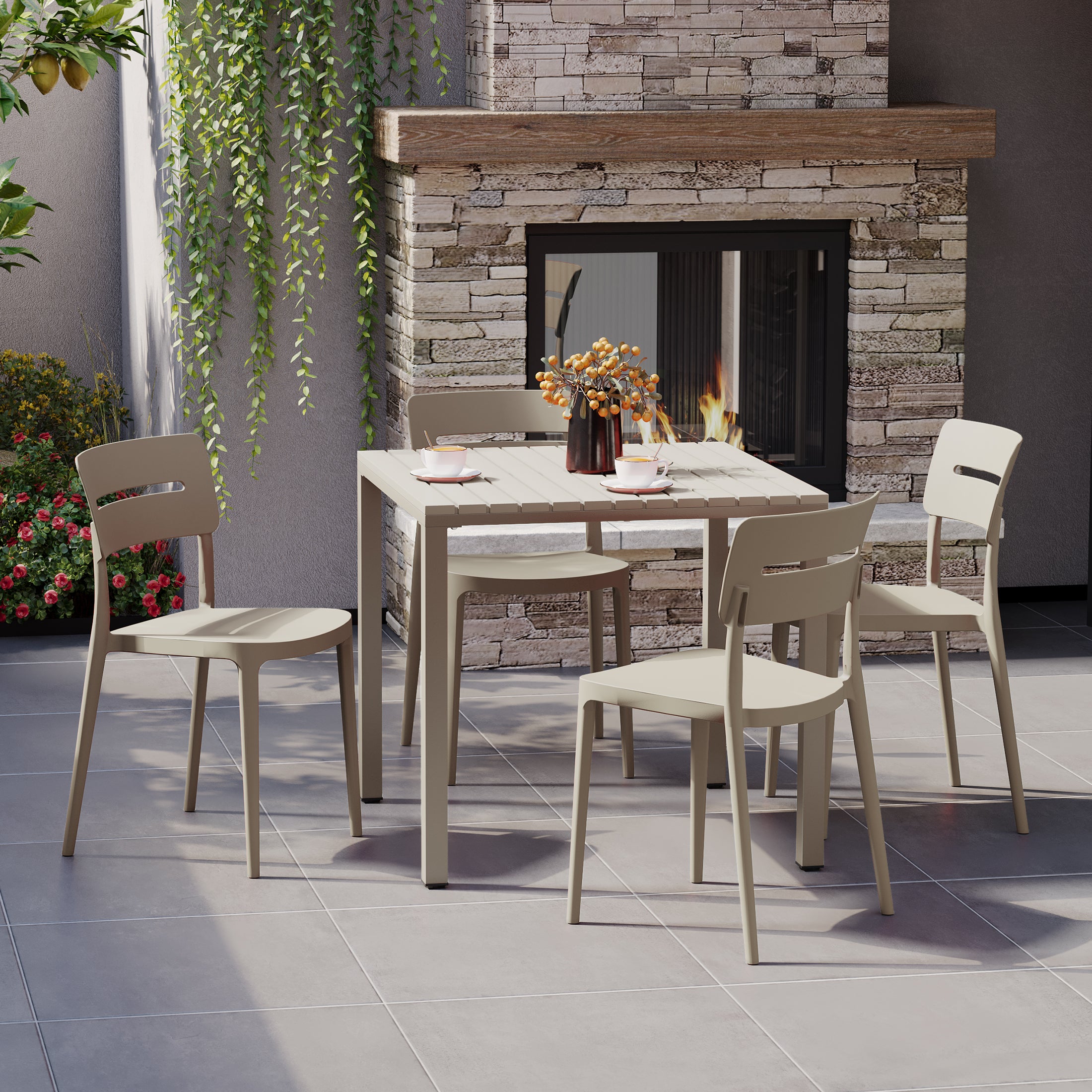 Sunshine 5-Piece Outdoor Metal Frame Dining Table Patio Set with Stackable Patio Dining Chairs