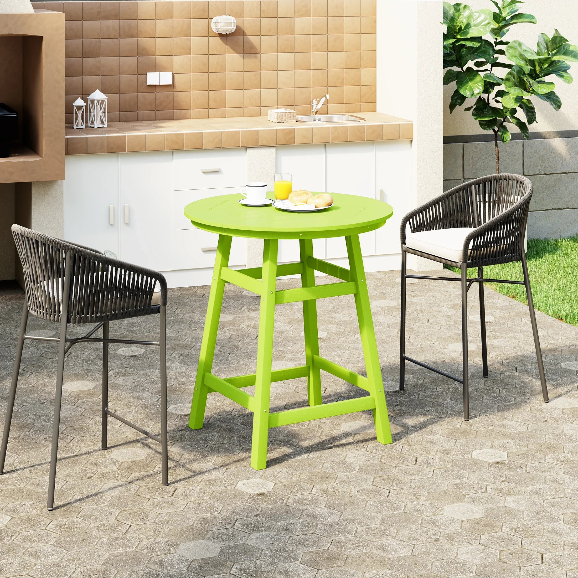 Paradise Outdoor 35" HDPE Round Patio Counter Height Bar Table