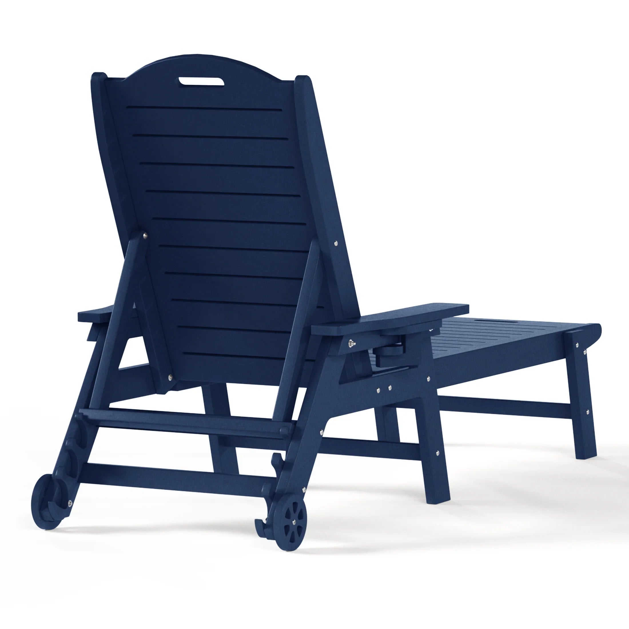 Lago Outdoor HDPE Patio Chaise Lounge With Wheels & Cup Holder