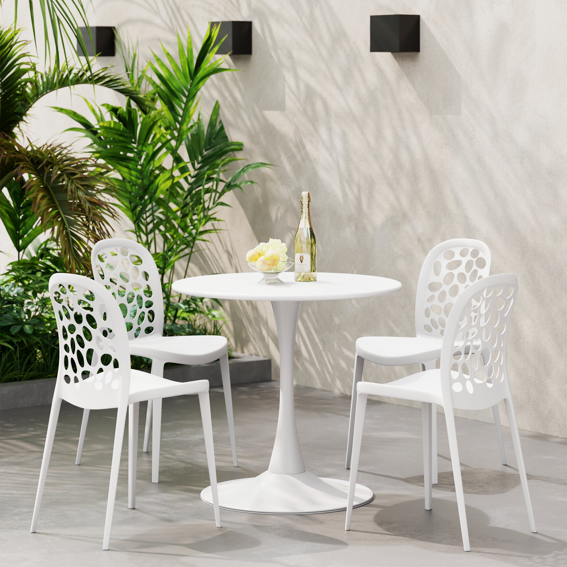 Sunshine 5-Piece Outdoor Indoor Metal Patio Dining Table Set With Stackable Polypropylene Patio Side Chairs