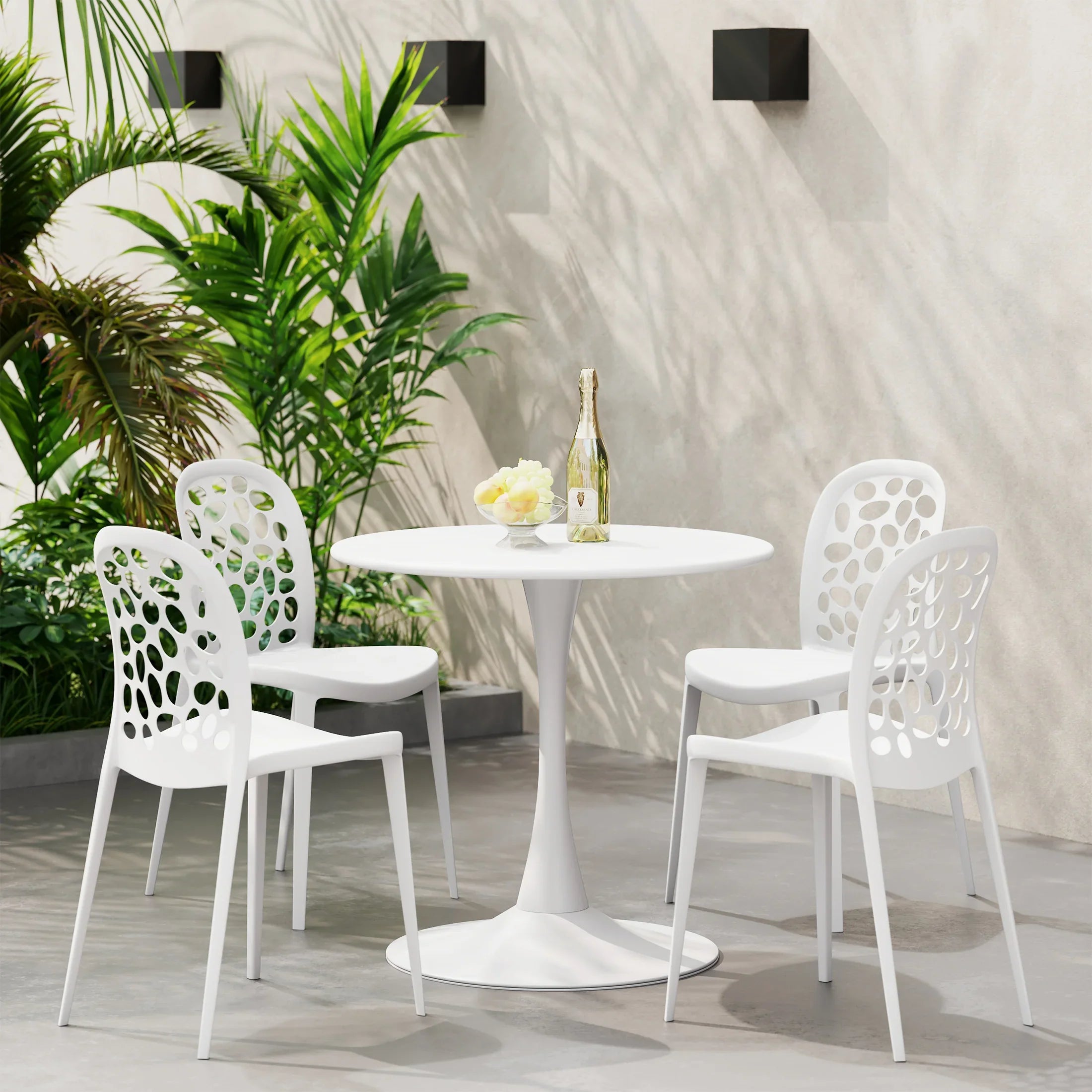 Sunshine 5-Piece Outdoor Indoor Metal Patio Dining Table Set With Stackable Polypropylene Patio Side Chairs