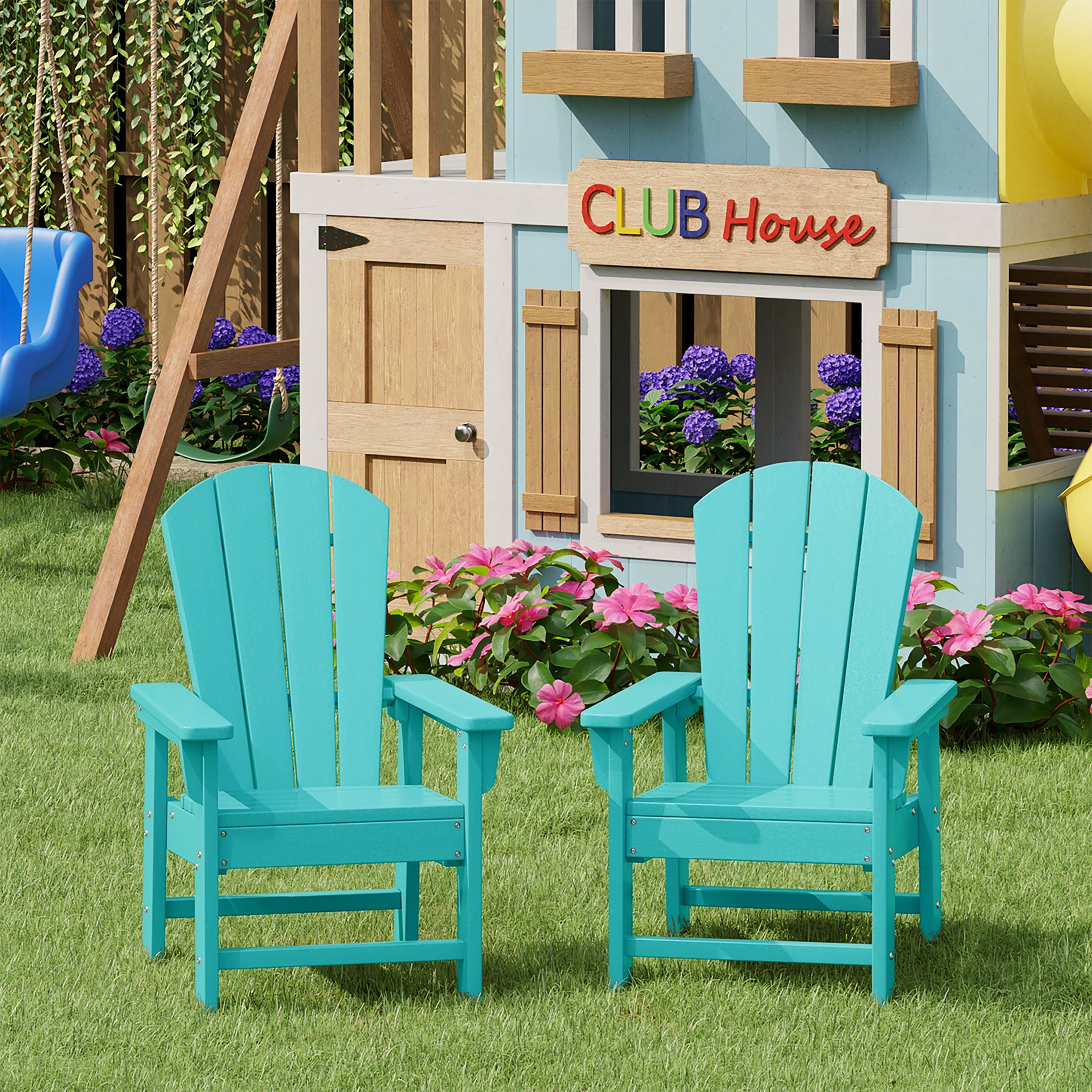 Paradise Kids Outdoor Adirondack Plastic Patio Chair (Set of 2)