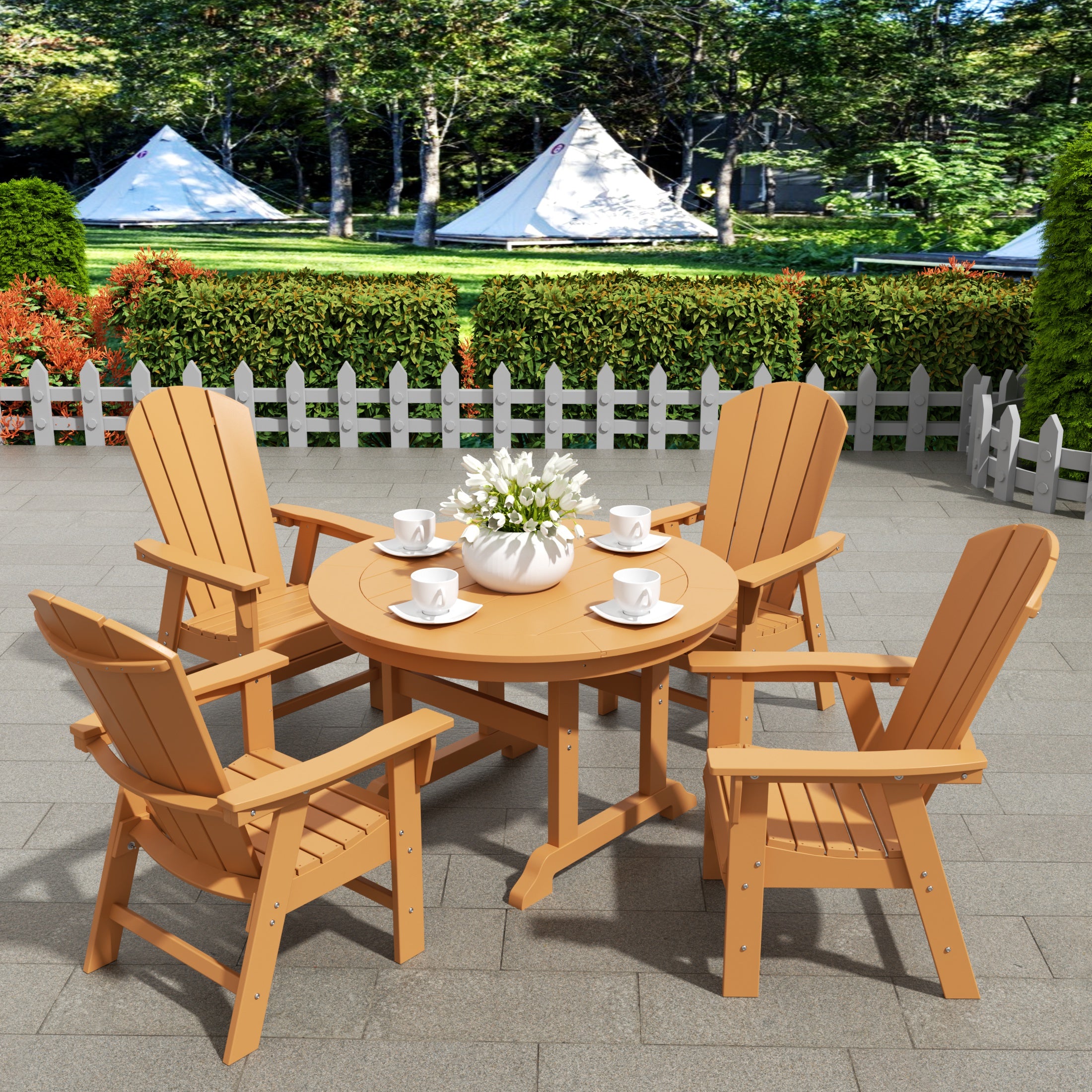 Paradise 5 Piece Outdoor Patio Dining Round Table and Curved Back Armchair Set