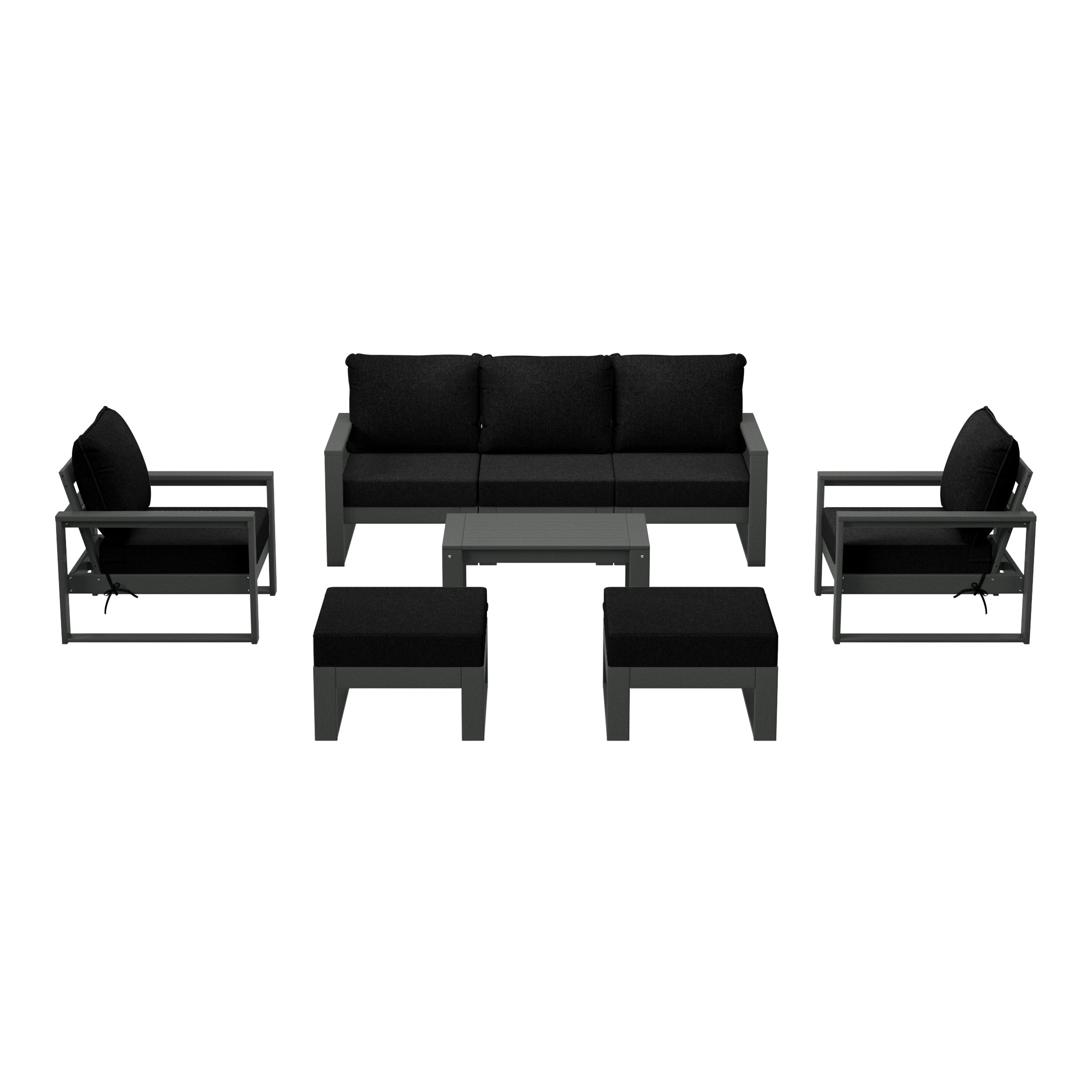 Rockaway 8-Piece Modern HDPE Outdoor Patio Furniture Conversation Set with Coffee Table and Ottomans