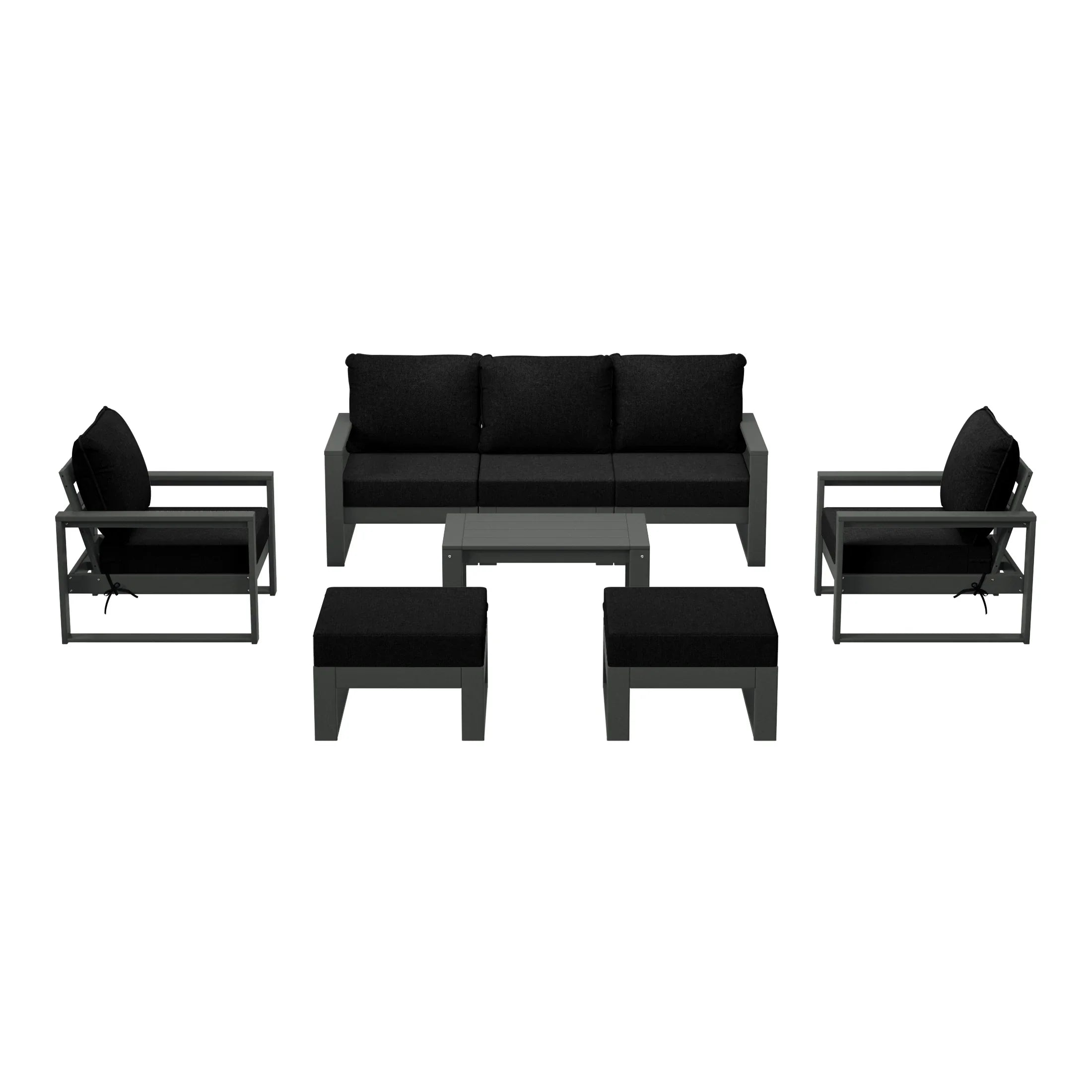 Rockaway 8-Piece Modern HDPE Outdoor Patio Furniture Conversation Set with Coffee Table and Ottomans