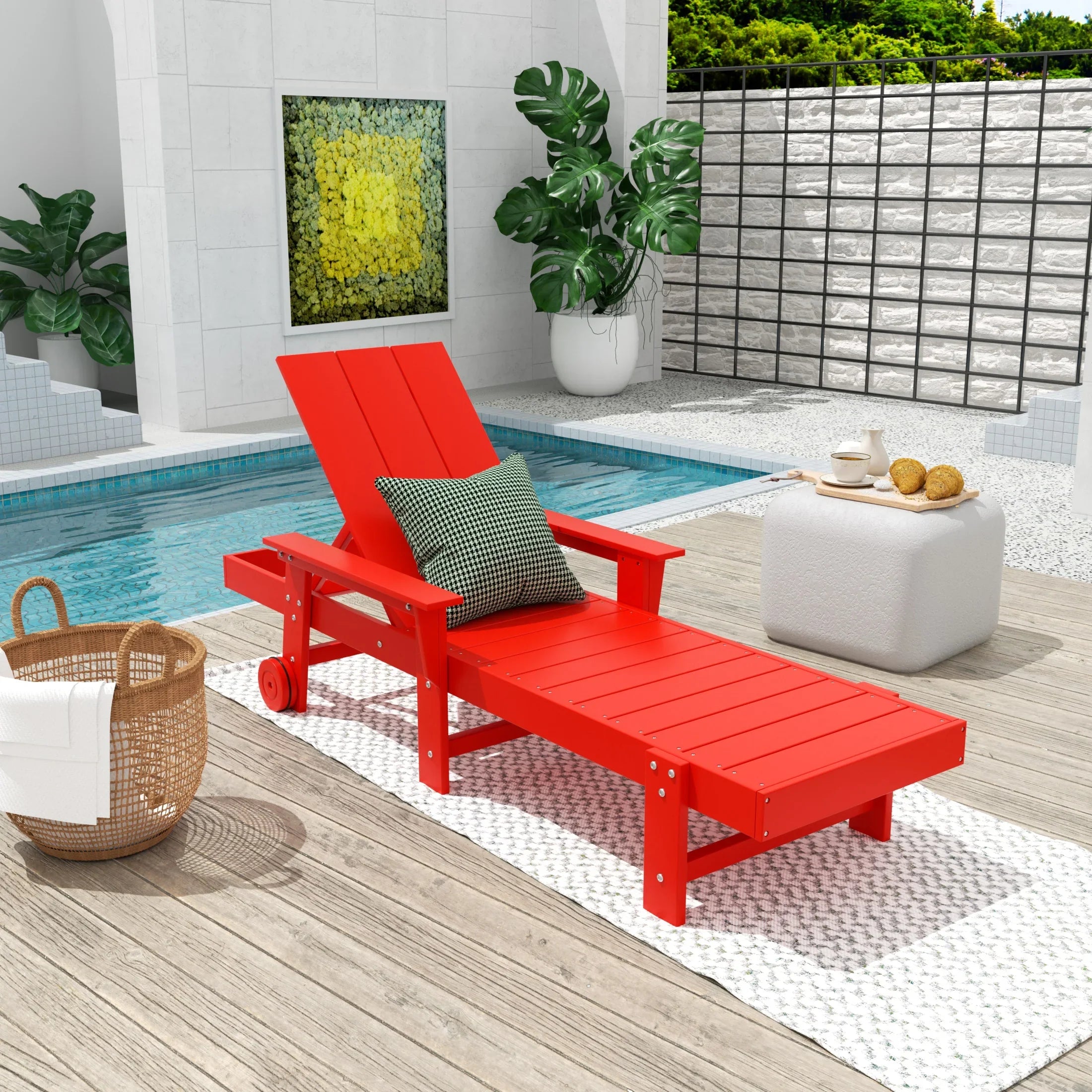 Palms Modern Reclining Chaise Lounge With Arms & Wheels
