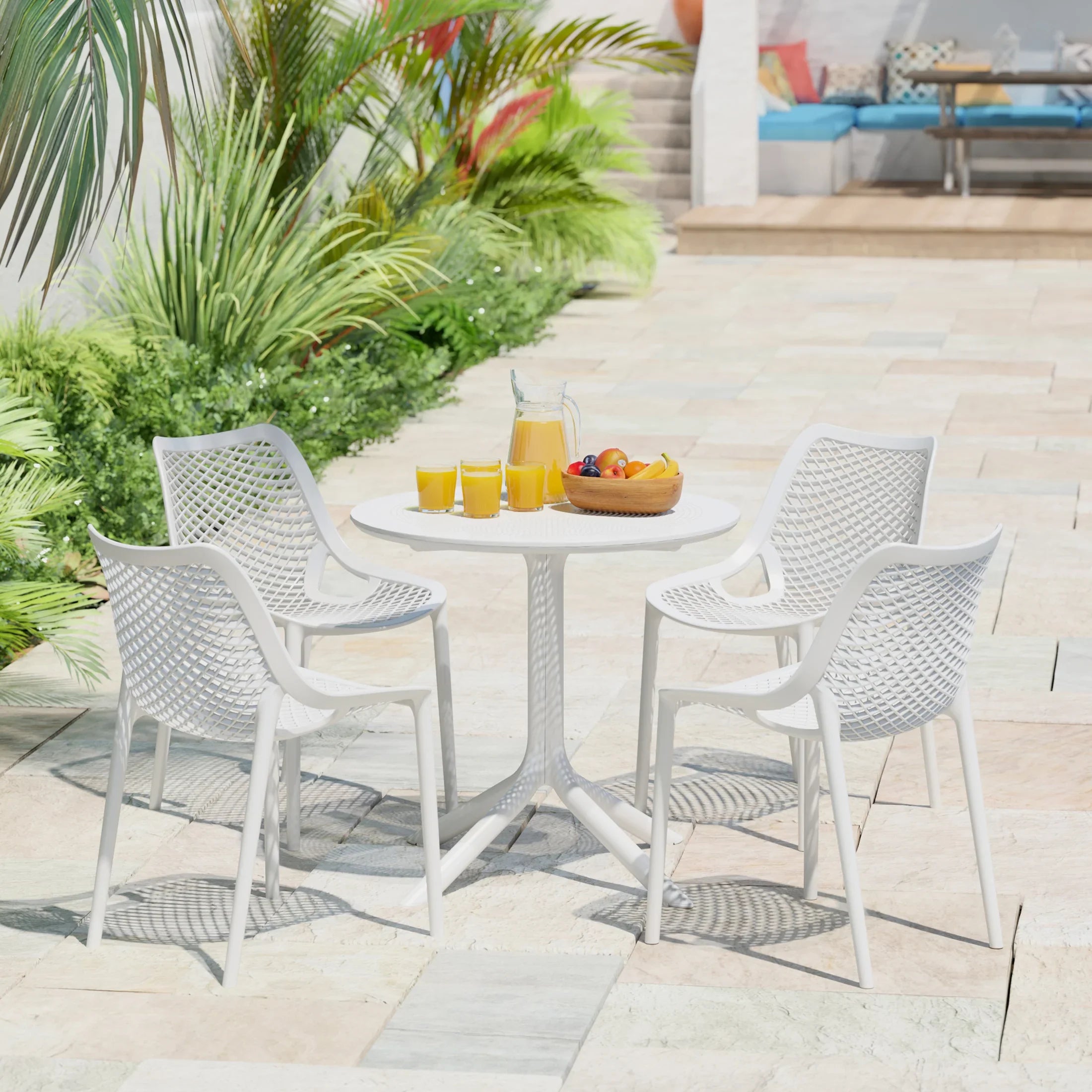 Sunshine 31.5" Round Plastic Outdoor Patio Dining Table for 4