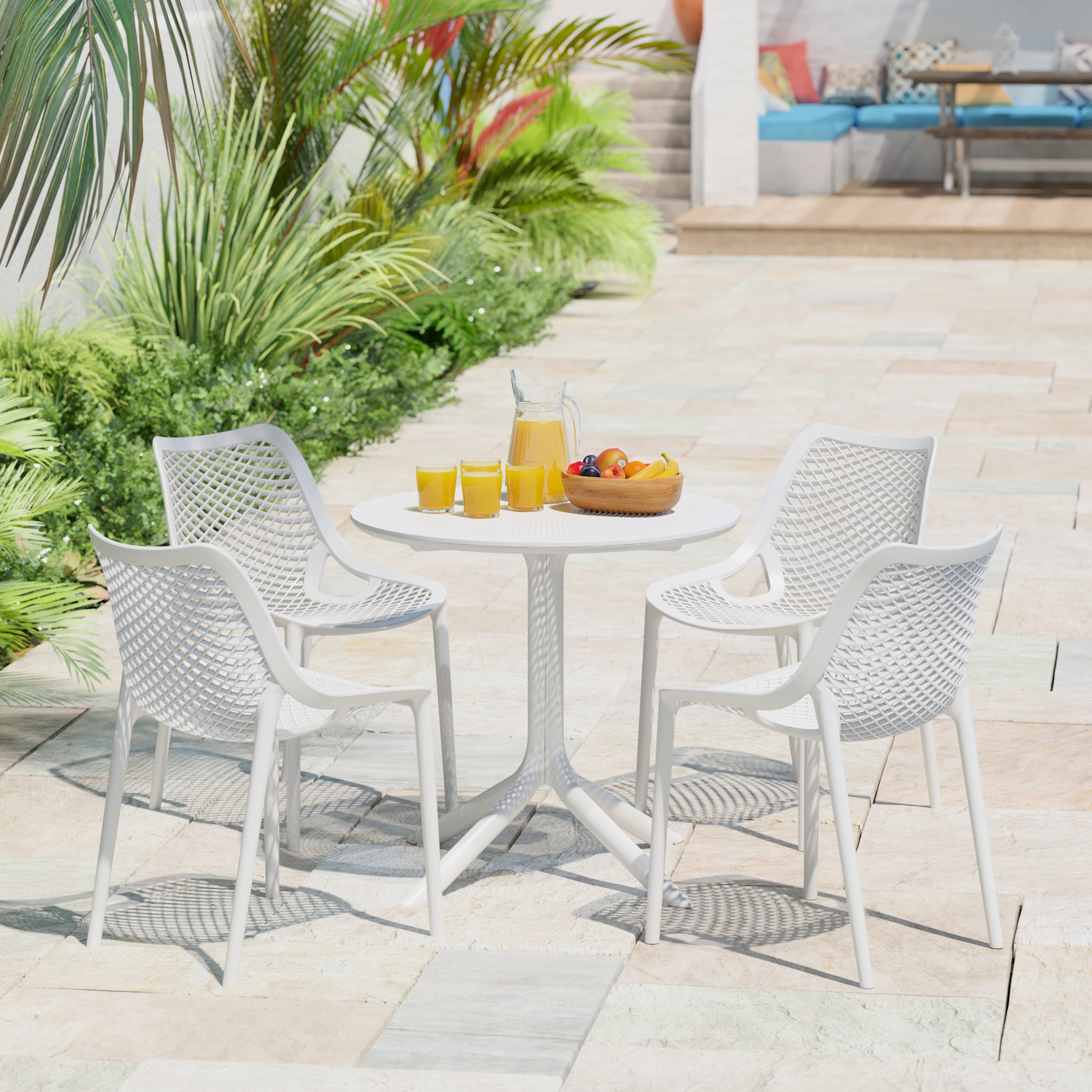 Sunshine 5-Piece Modern Round Patio Dining Table Set with Stackable Patio Dining Chairs