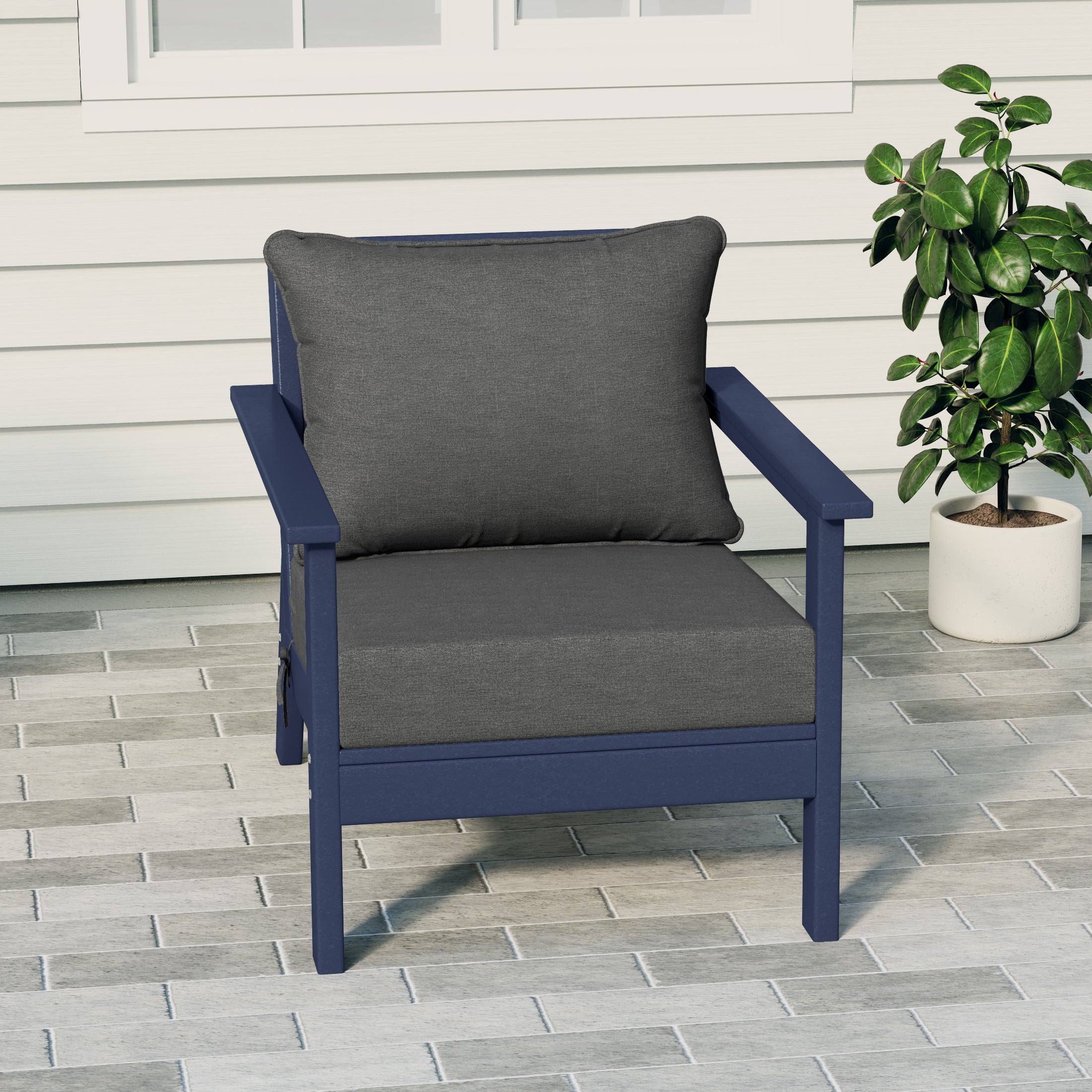 Portsmouth Outdoor Modern HDPE Patio Club Chair with Deep Seat Cushions