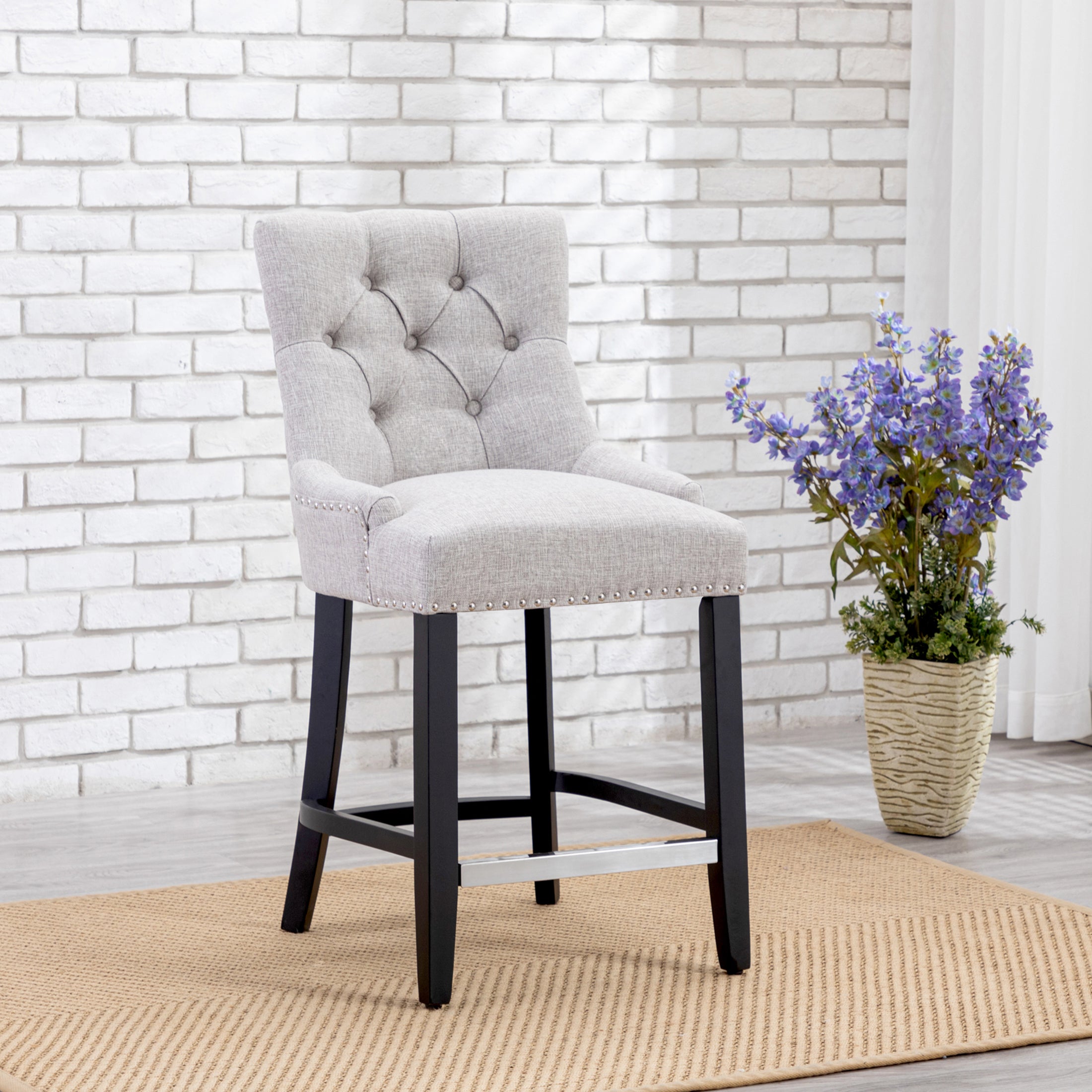 Bellmount 24" Upholstered Wood Counter Stool with Tufted Back