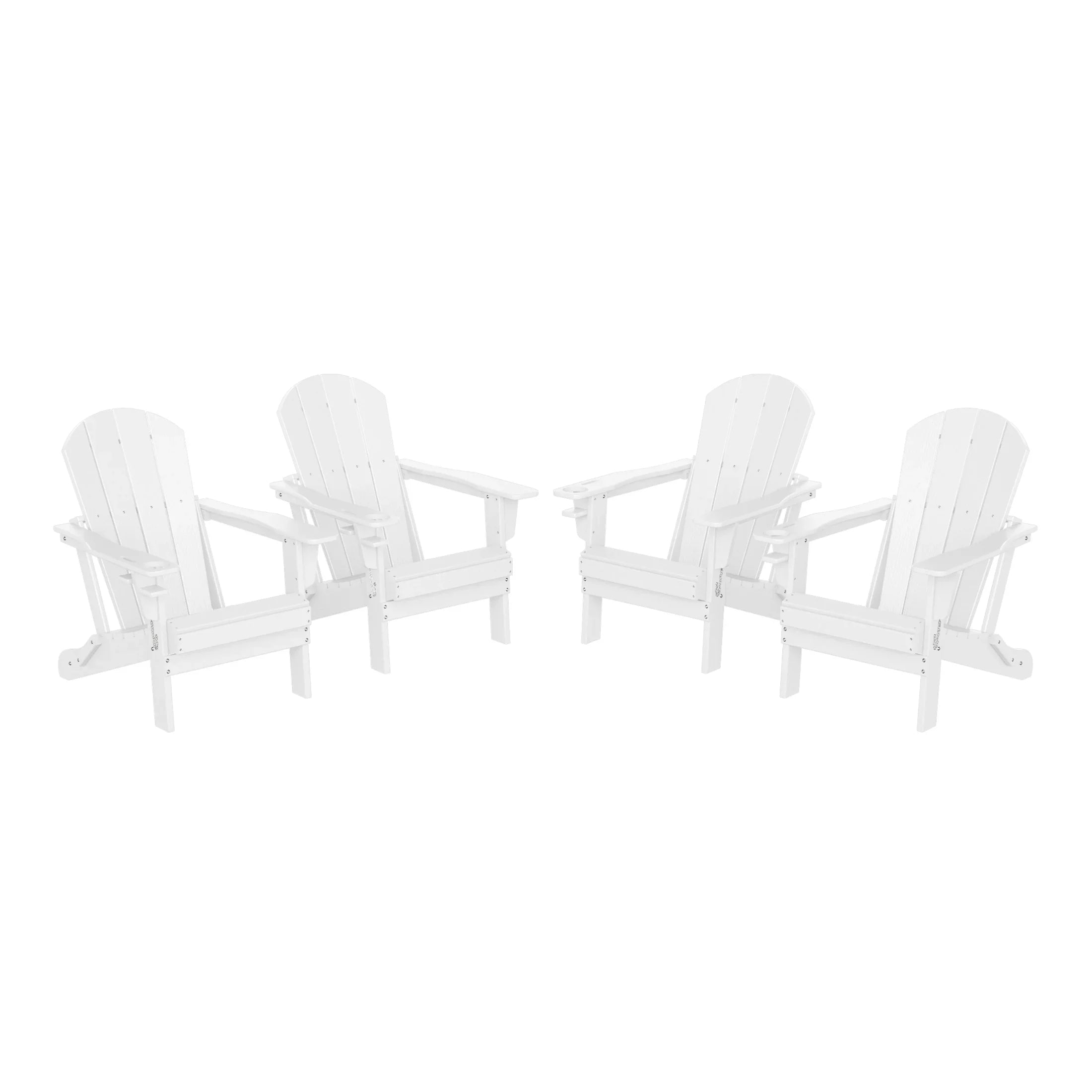 Rockport Outdoor Patio HDPE Resin Folding Adirondack Chairs With Cup Holder and Phone Holder (Set of Four)