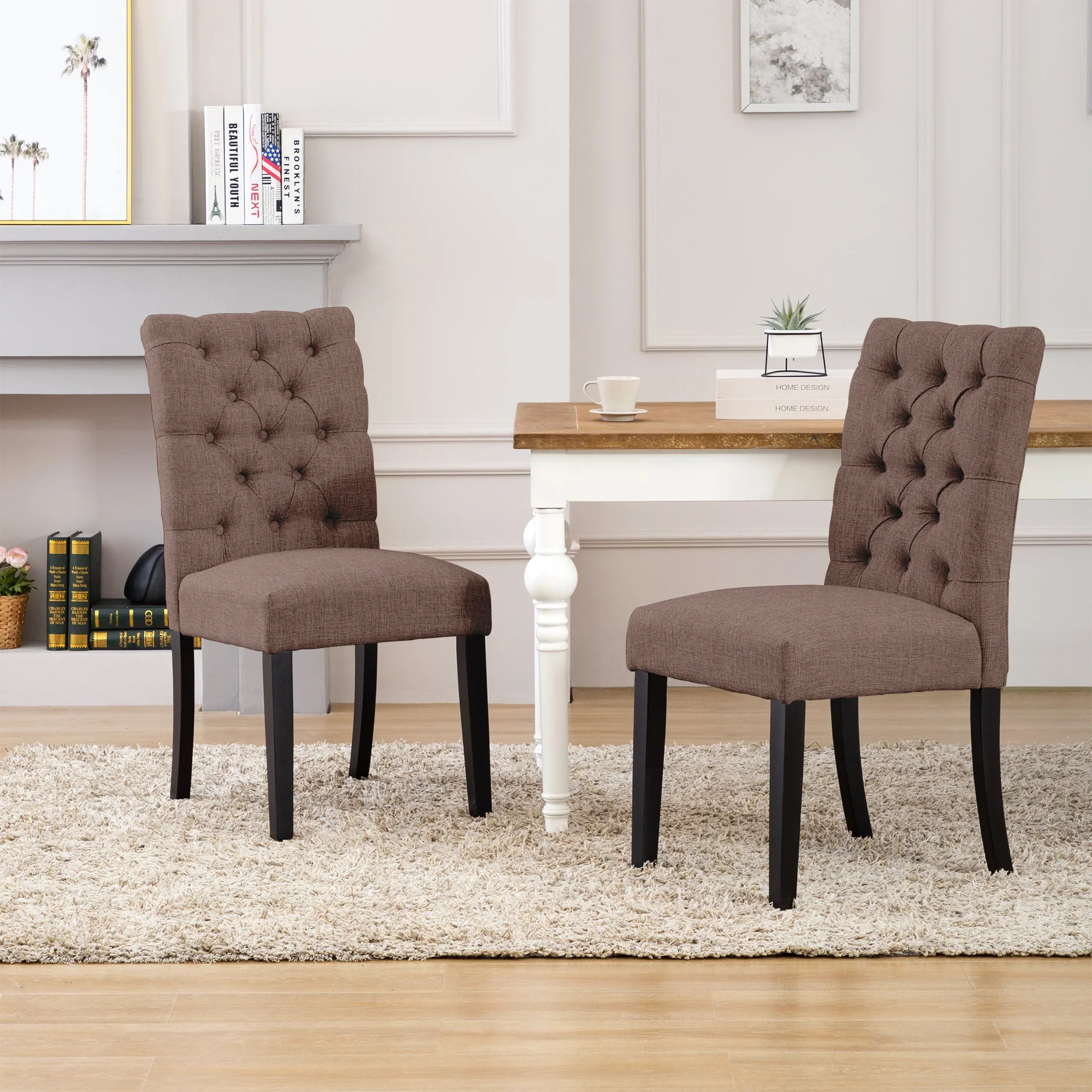 Bellmount Linen fabric tufted upholstered side chairs ( 2 piece set )