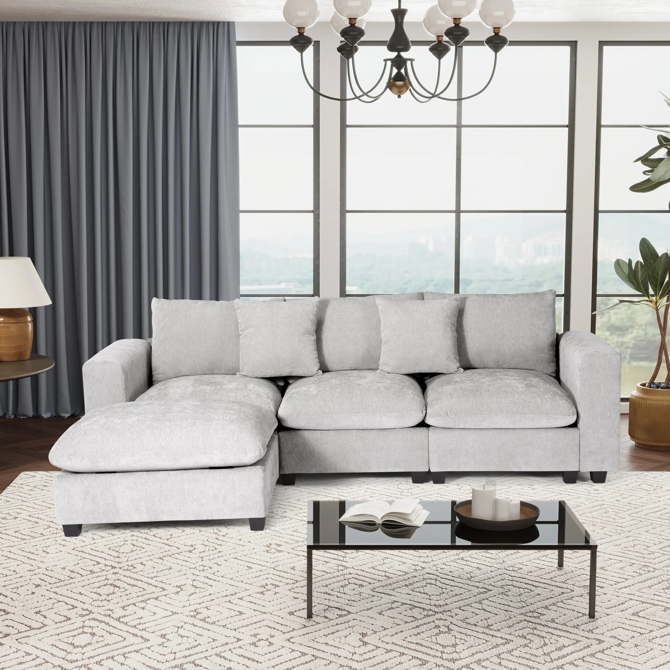 Springfield 99" Modular Chenille L-Shaped Sectional Sofa and Chaise With USB/Type-C Ports and Side Pockets