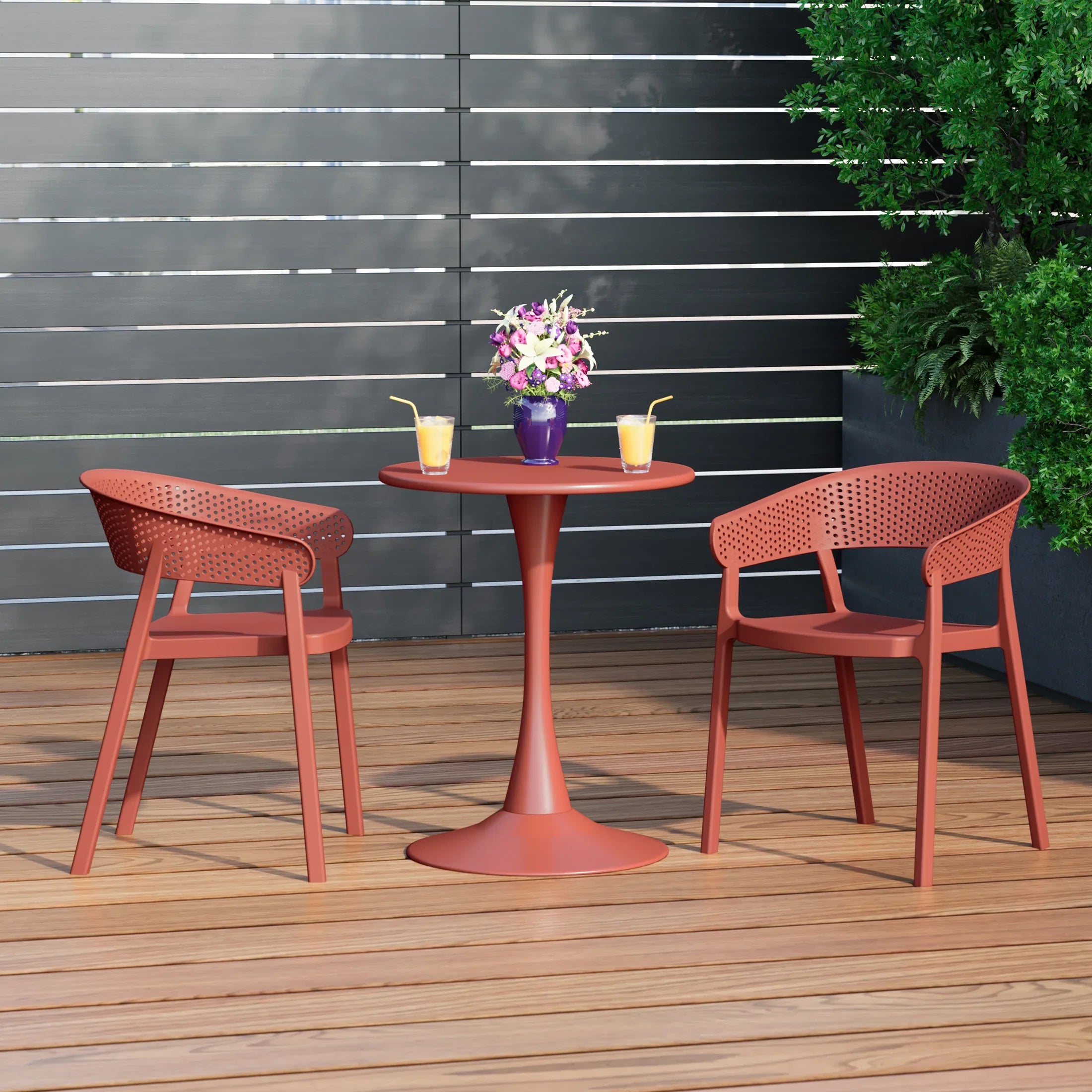 Sunshine Outdoor Modern Stackable Plastic Resin Patio Dining Armchair (Set of 2)