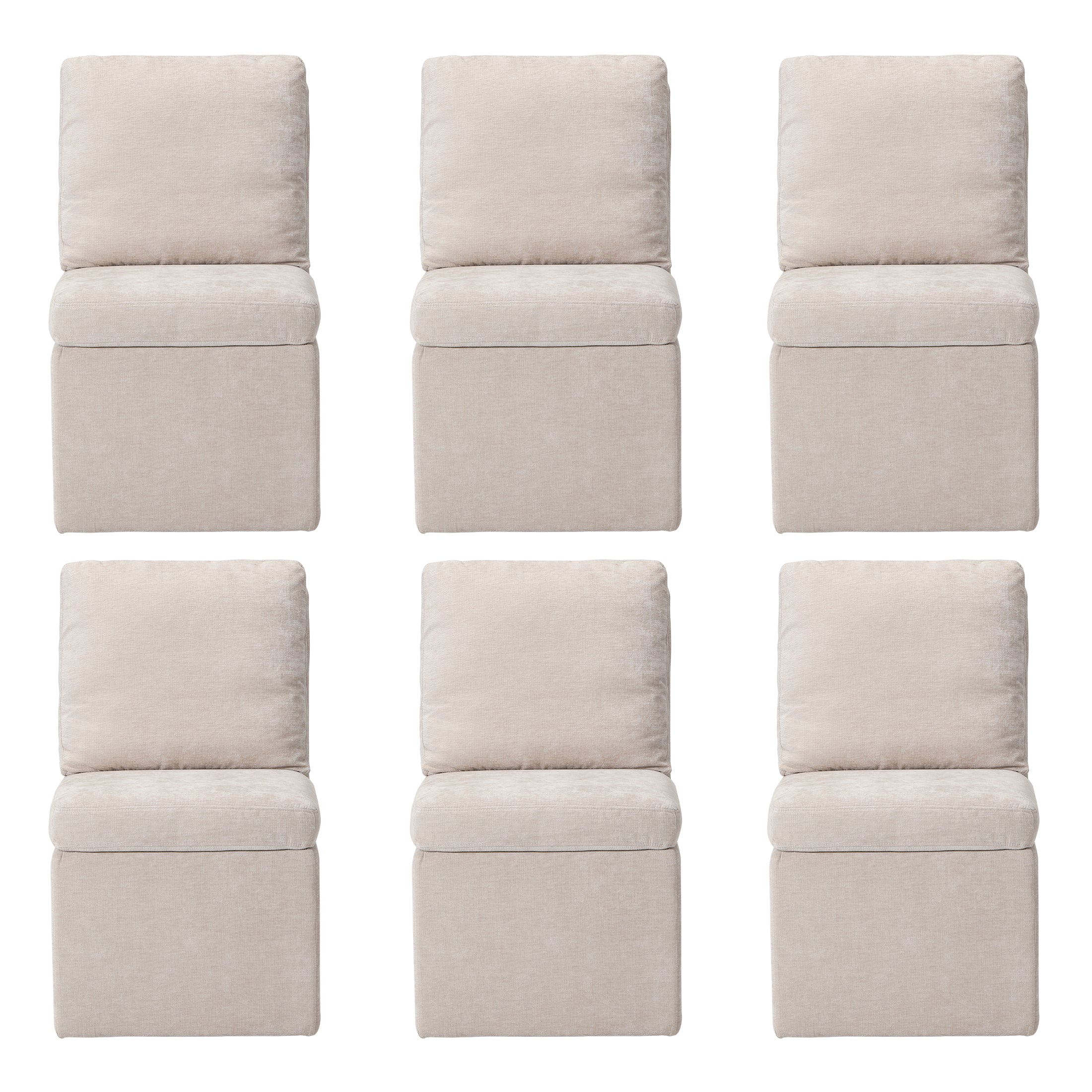 Danburry Modern Upholstered Chenille Armless Dining Chairs With Casters (Set of 6)