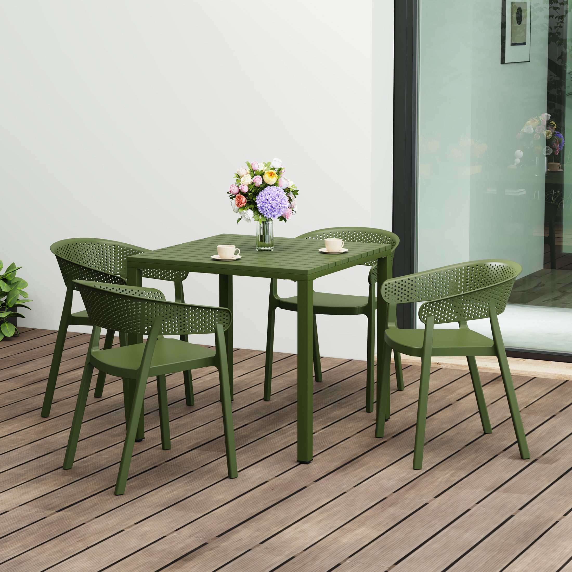 Sunshine 5-Piece Outdoor Metal Frame Square Dining Table Patio Set with Stackable Patio Dining Chairs