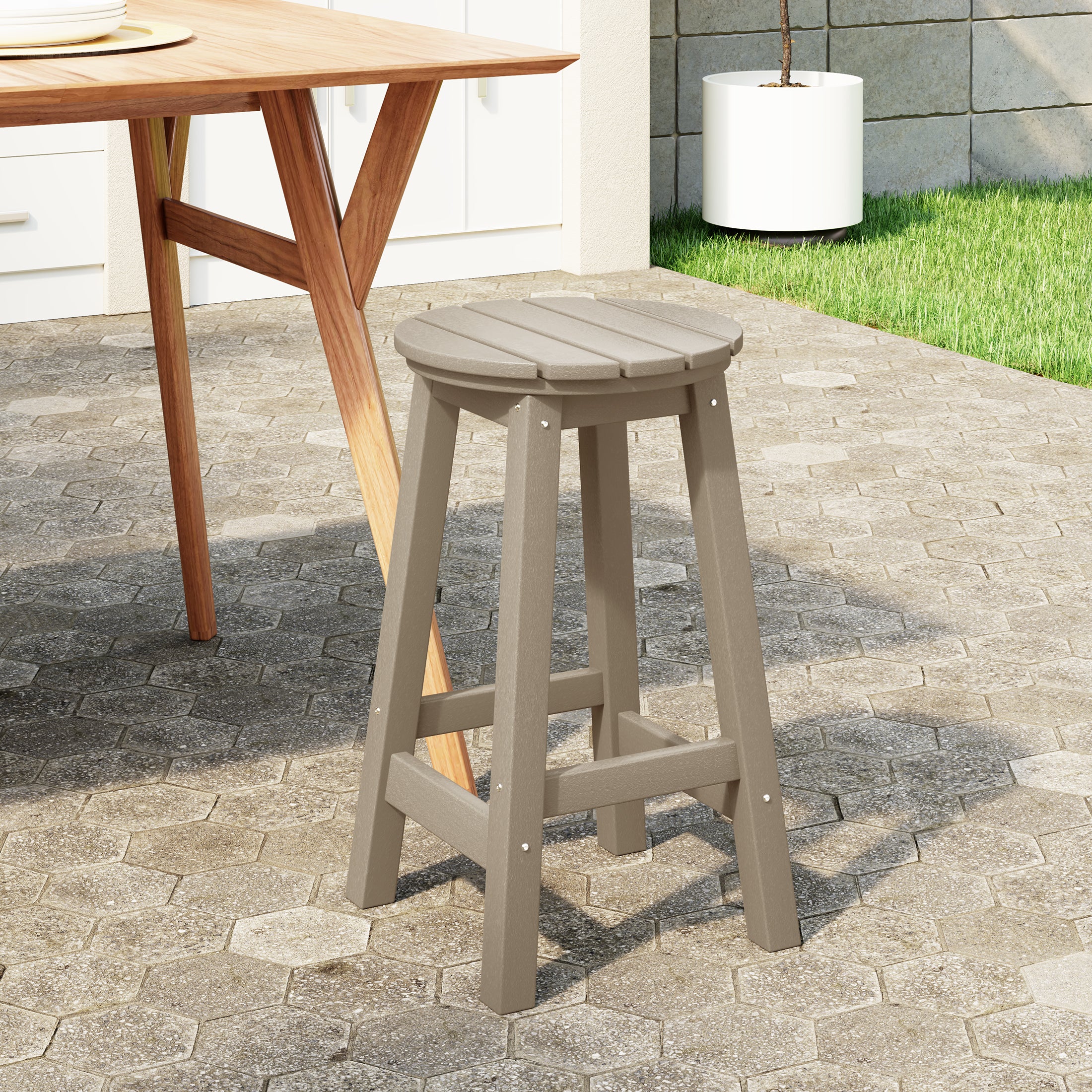 Paradise 24" HDPE Outdoor Patio Round Counter Height Bar Stool