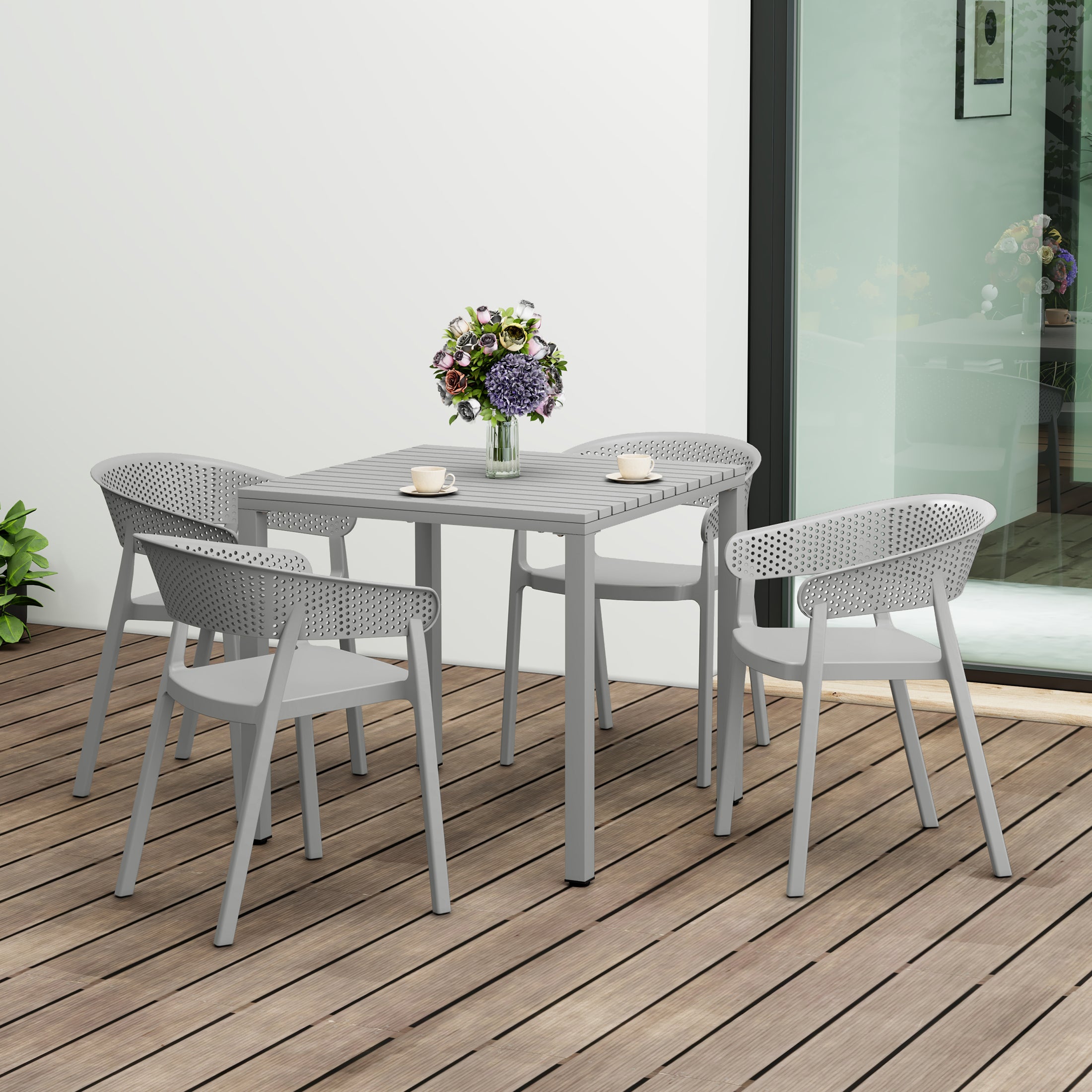 Sunshine 5-Piece Outdoor Metal Frame Square Dining Table Patio Set with Stackable Patio Dining Chairs