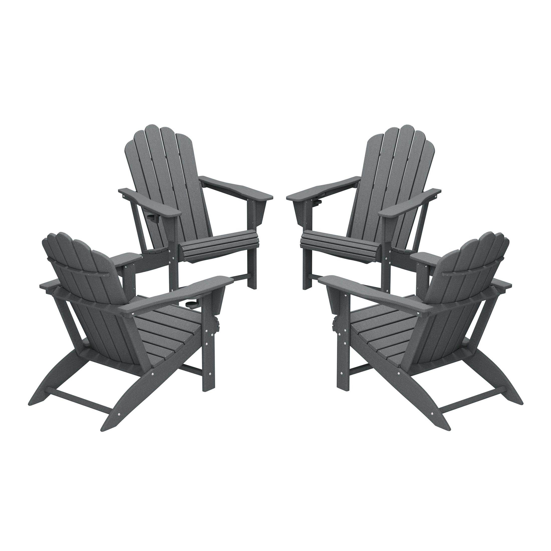 Lakeview Outdoor Patio HDPE Adirondack Chairs With Cup Holders (Set of 4)
