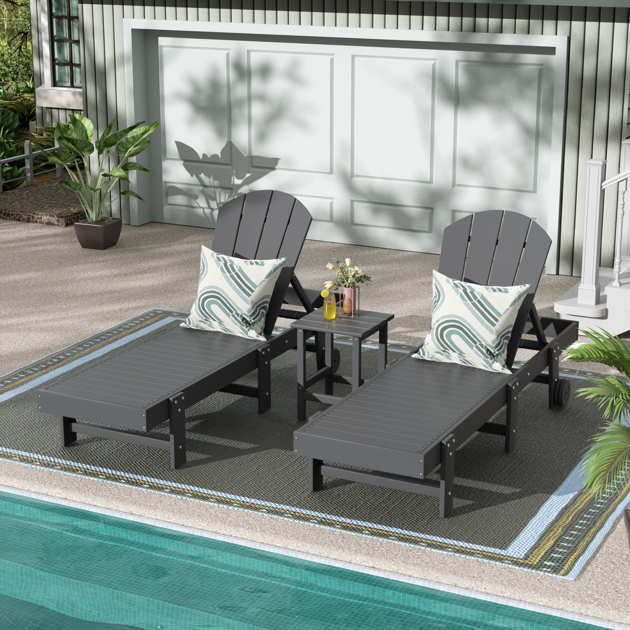 Paradise 3 Piece Poly Reclining Chaise Lounge With Wheels