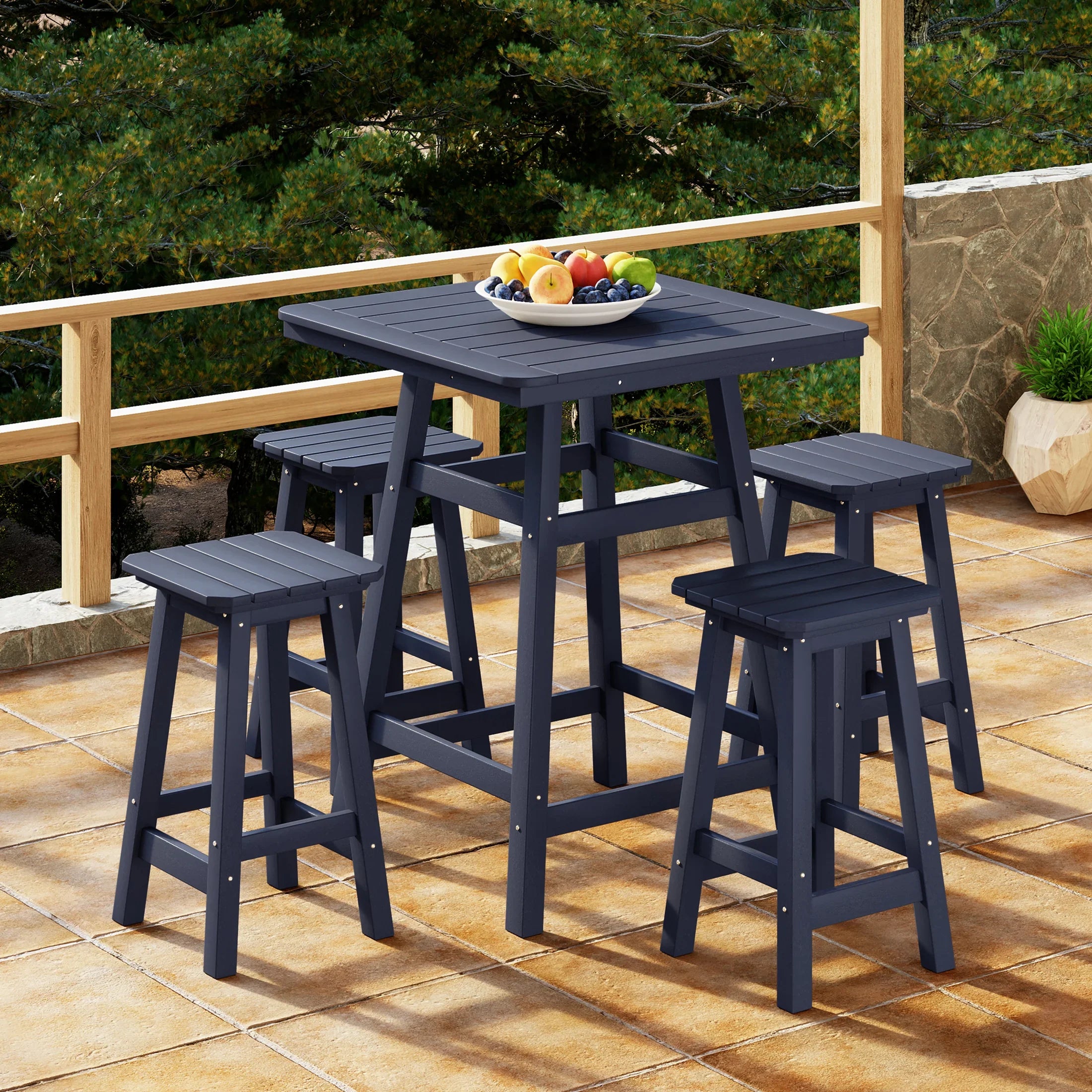 Paradise 5-Piece HDPE Outdoor Patio Dining Bar Bistro Table Set with Counter High Bar Stool