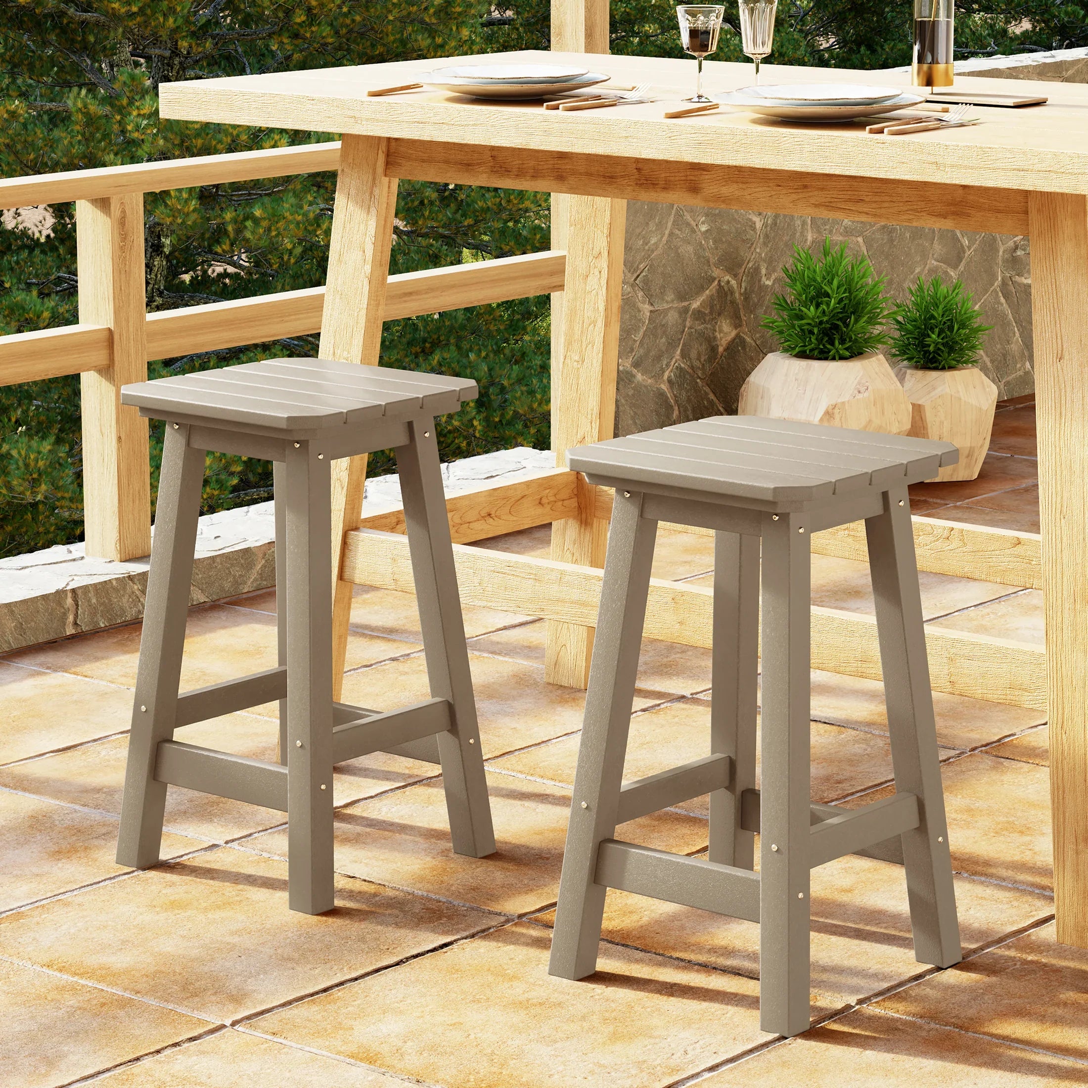 Paradise 24" HDPE Outdoor Patio Counter High Backless Square Bar Stools Set of 2