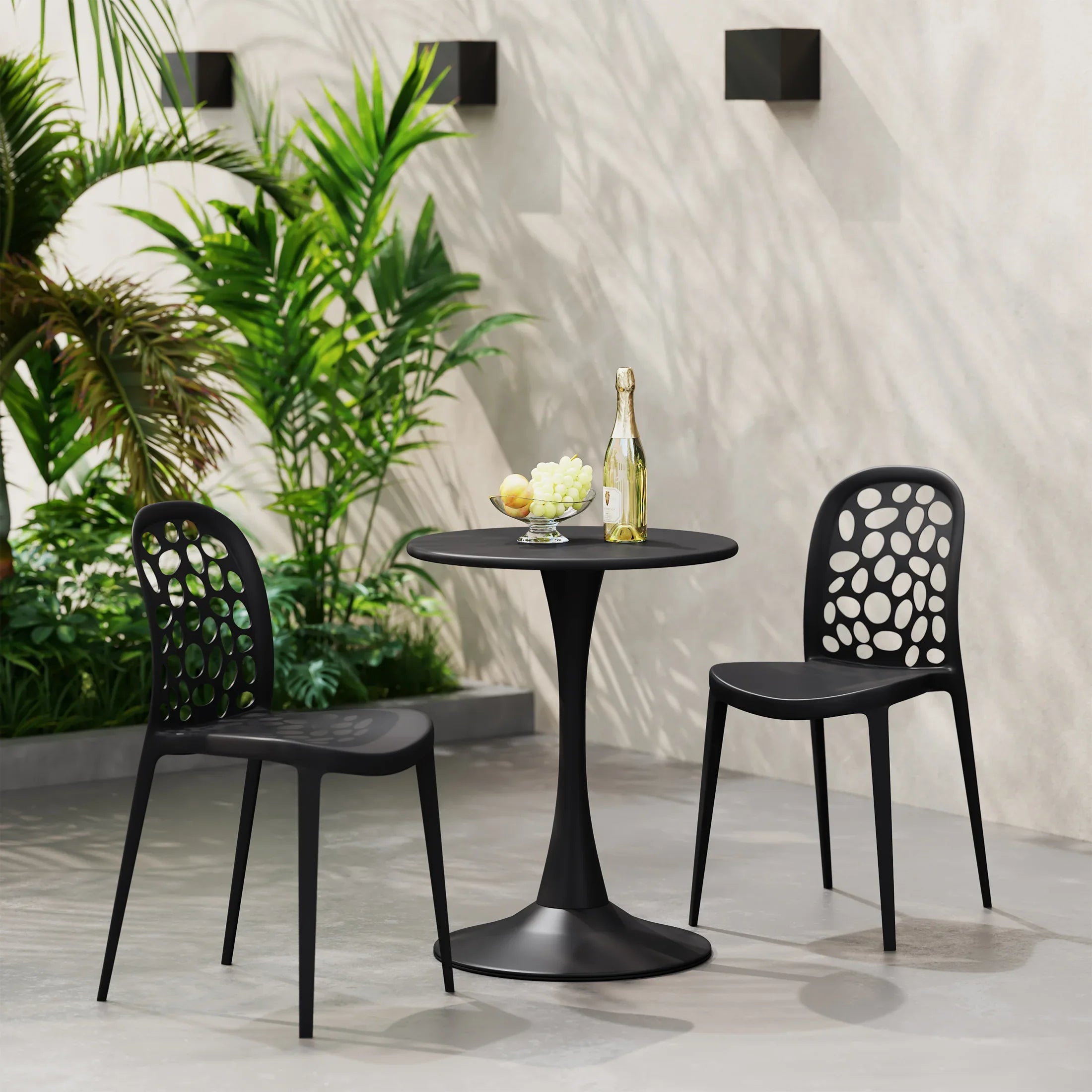 Sunshine 3-Piece Outdoor Indoor Metal Patio Dining Table Set With Stackable Polypropylene Patio Side Chairs