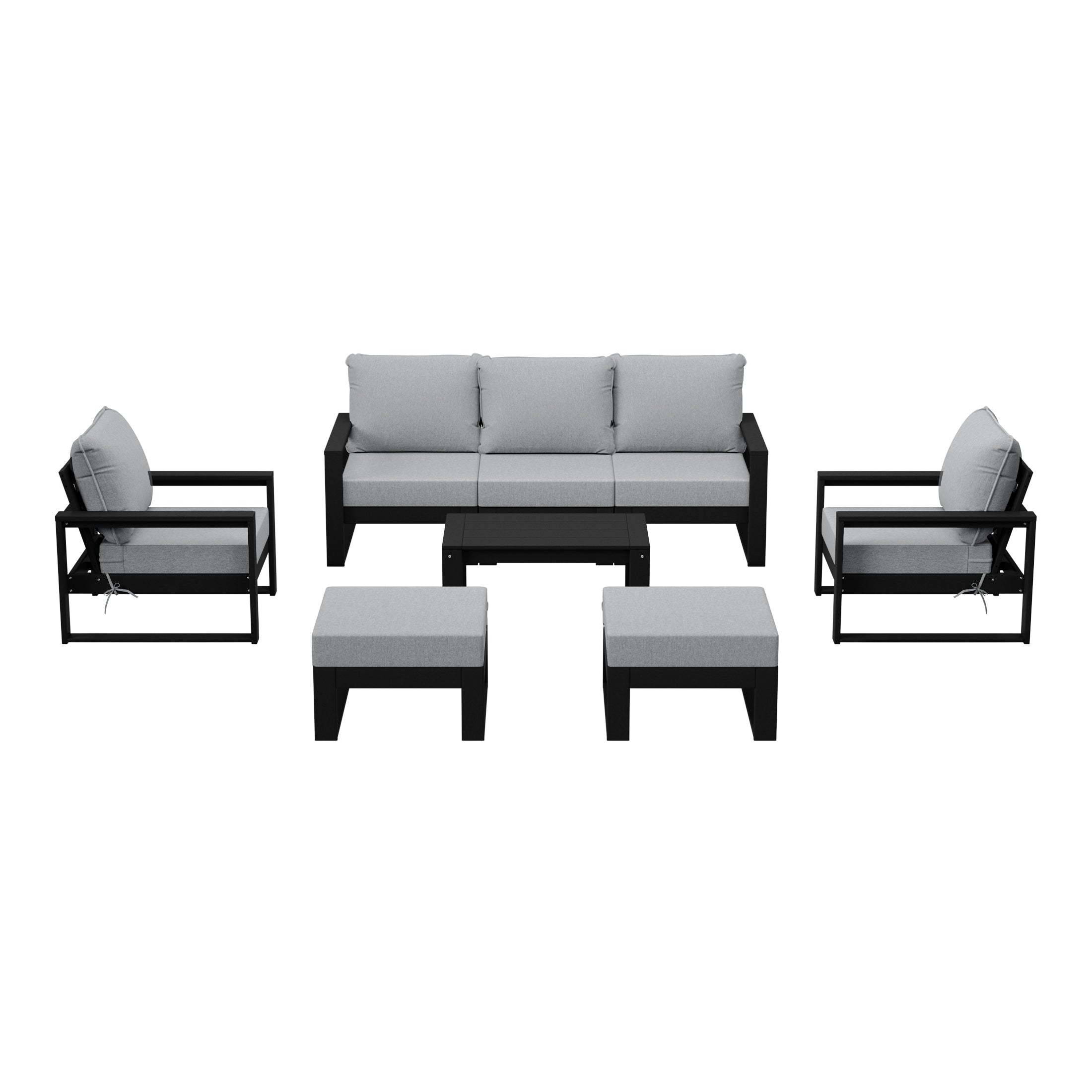 Rockaway 8-Piece Modern HDPE Outdoor Patio Furniture Conversation Set with Coffee Table and Ottomans