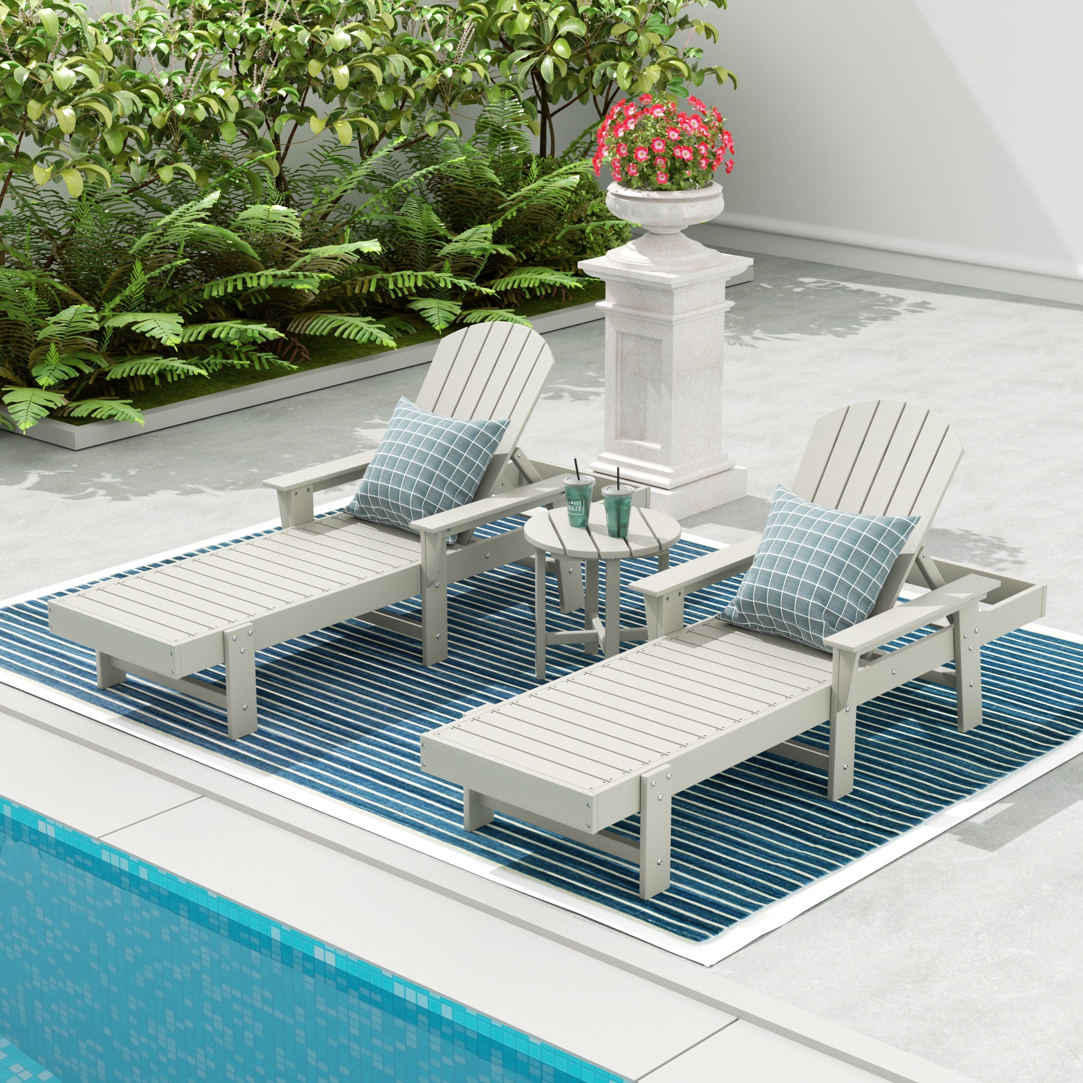 Portside 3 Piece Adirondack Poly Reclining Chaise Lounge With Arms