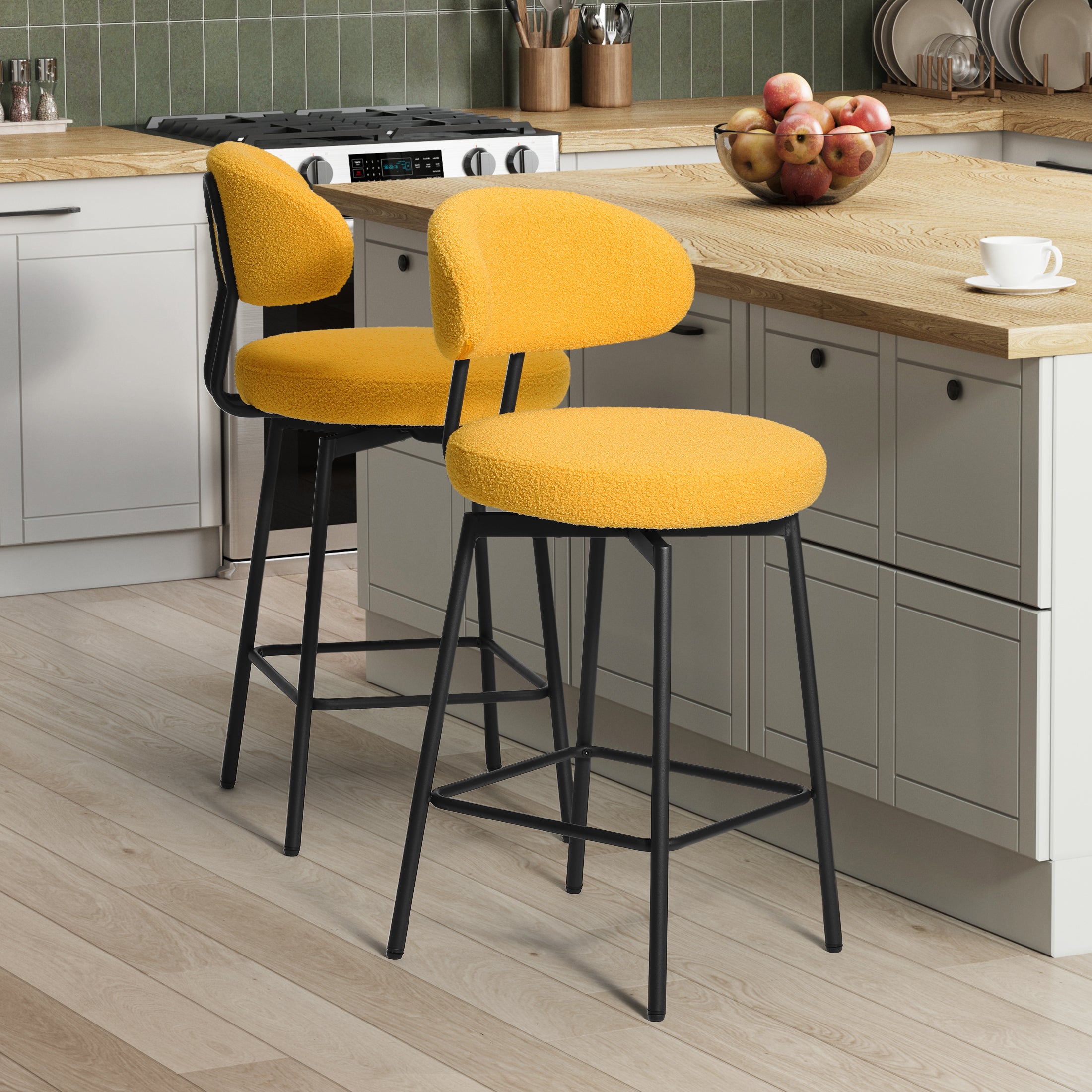 Celine Modern Upholstered Sherpa Fabric Counter Height Bar Stools with Back (Set of 2)