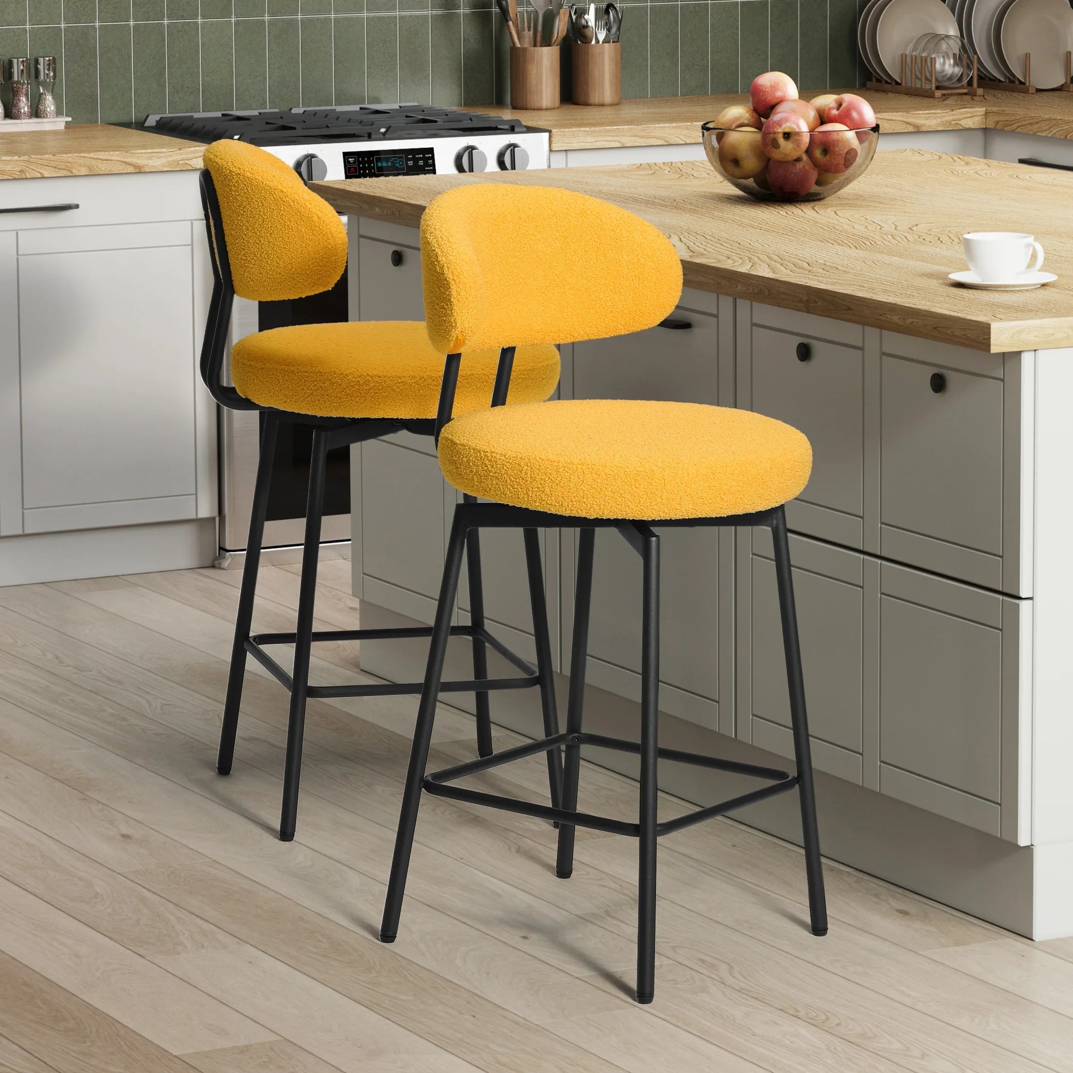 Celine Modern Upholstered Sherpa Fabric Counter Height Bar Stools with Back (Set of 2)