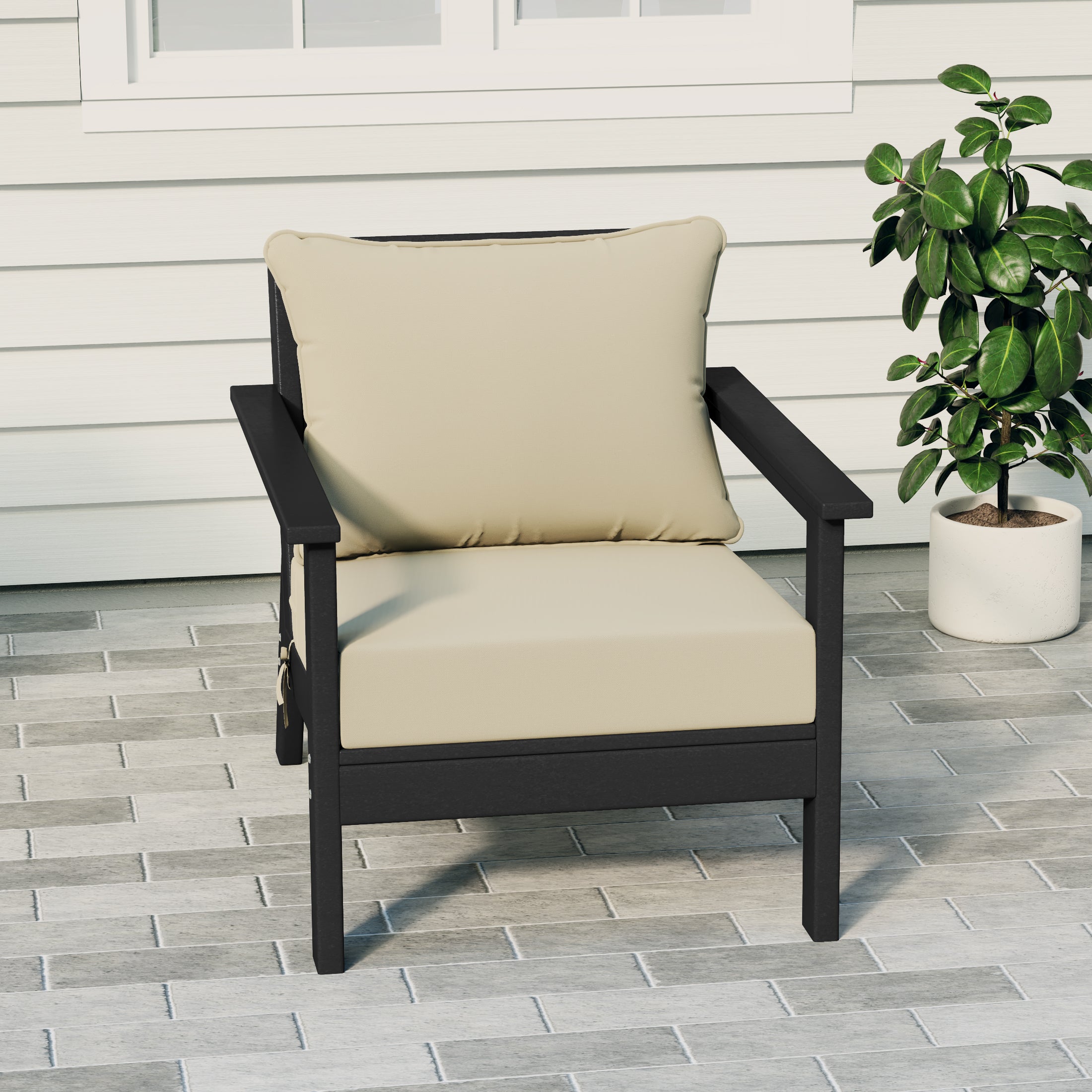 Portsmouth Outdoor Modern HDPE Patio Club Chair with Deep Seat Cushions