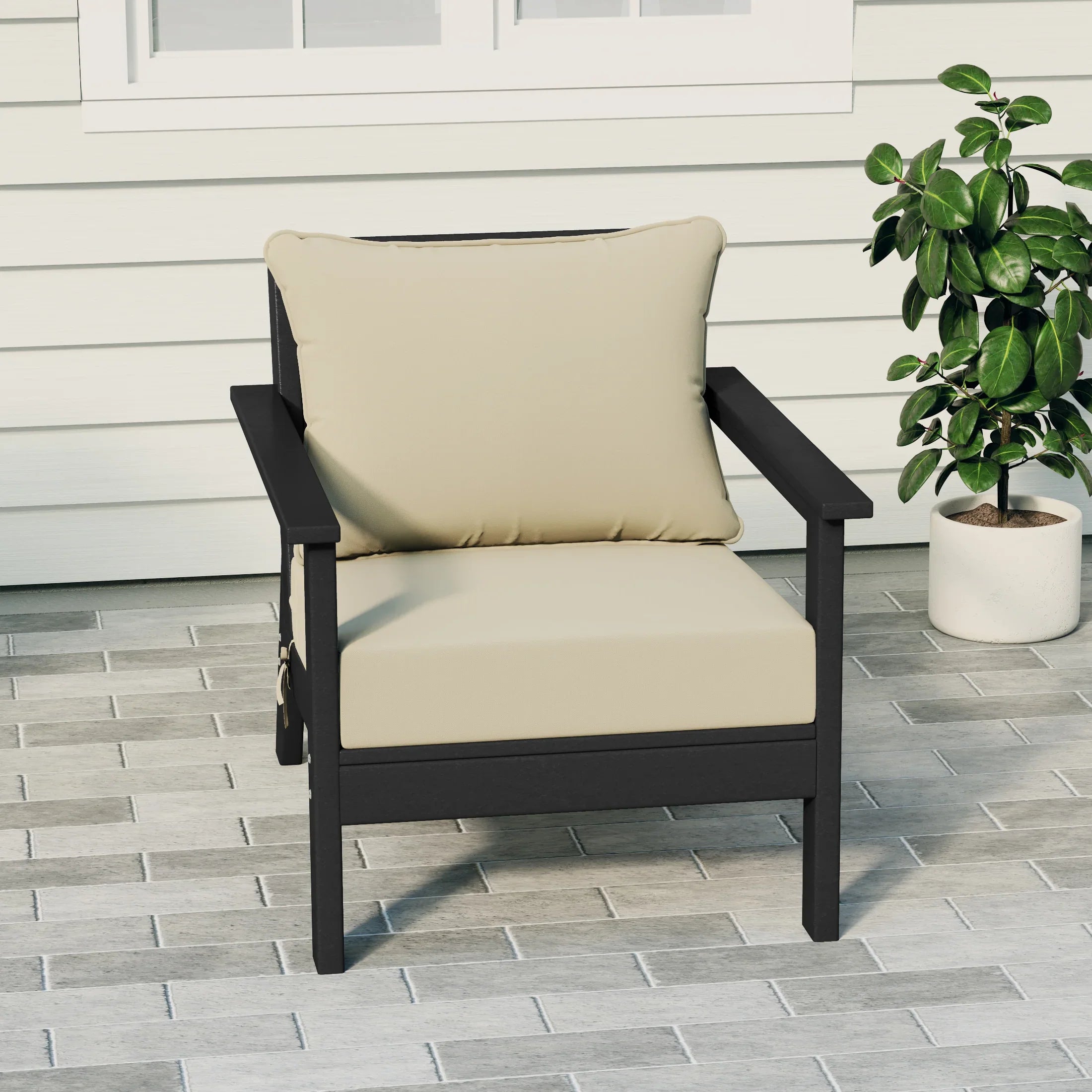 Portsmouth Outdoor Modern HDPE Patio Club Chair with Deep Seat Cushions
