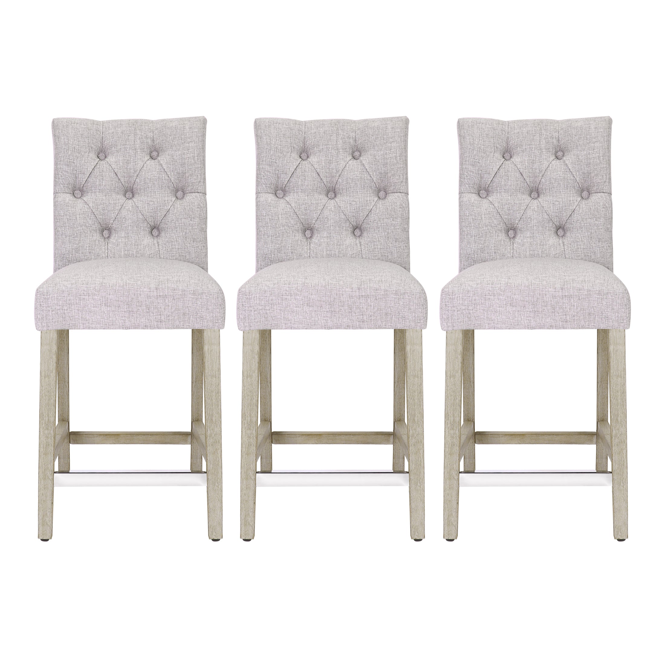 Bellmount 24" Upholstered Wood Counter Stool with Tufted Back (Set of 3)