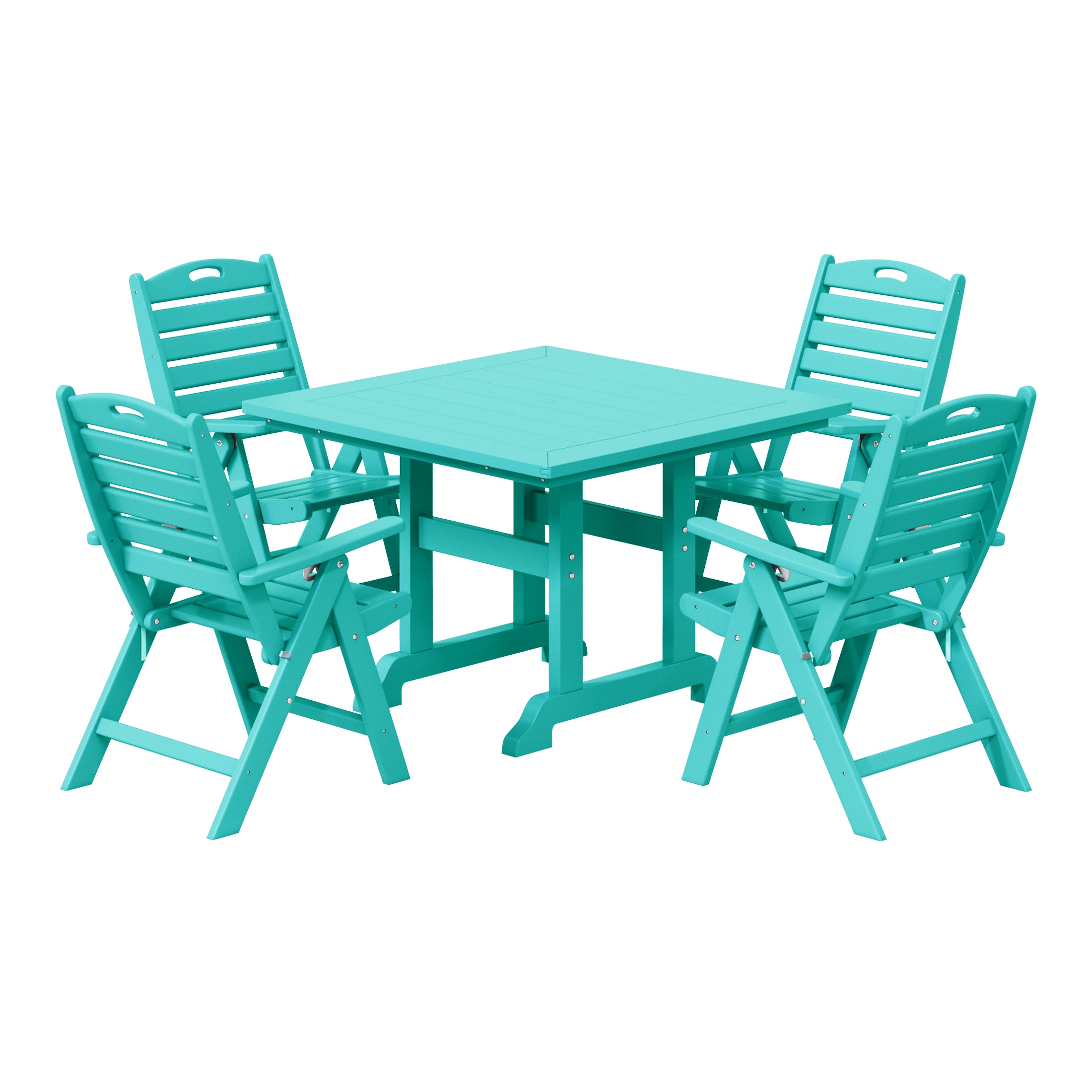 Paradise 5-Piece HDPE Square Patio Dining Table Set with Foldable Chairs