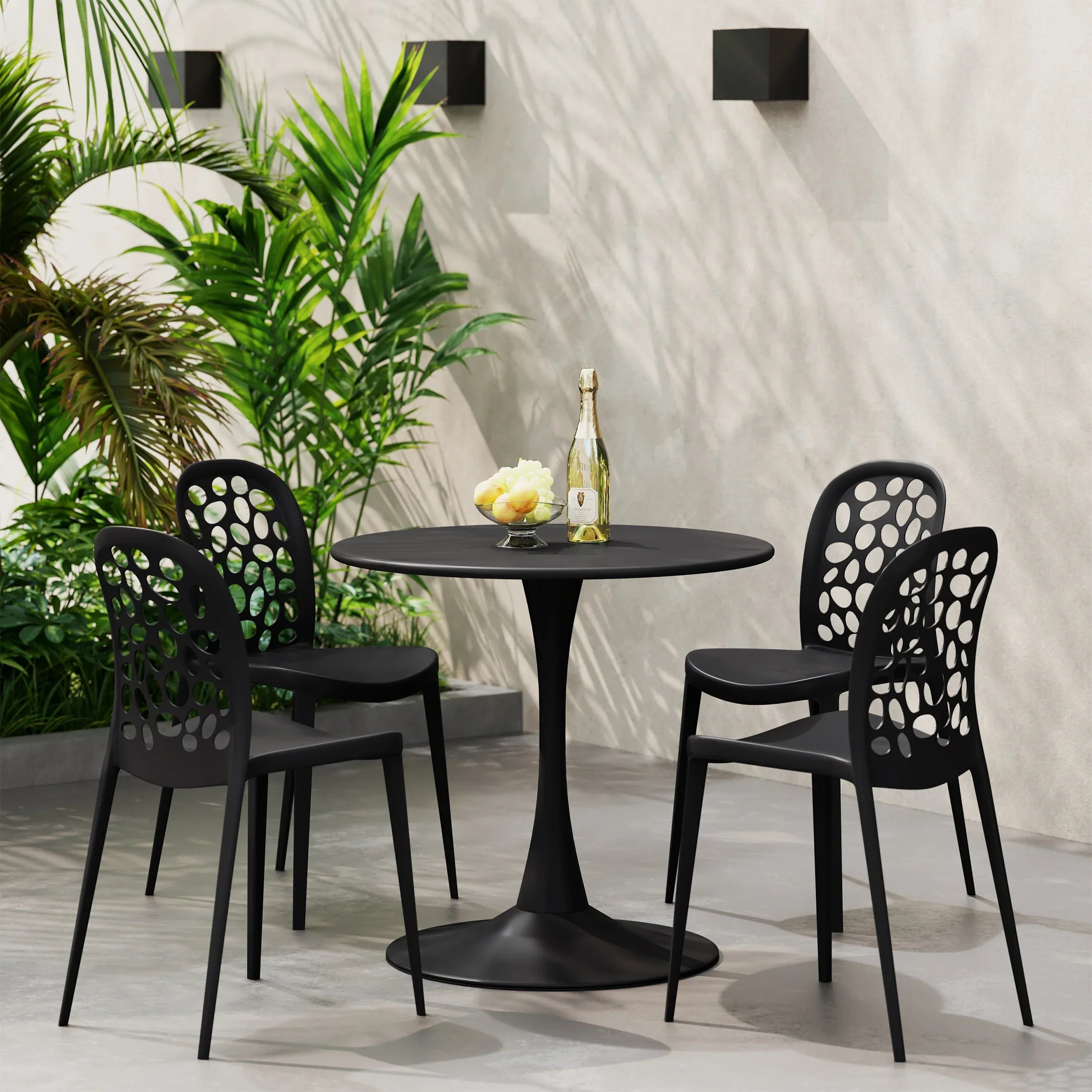 Sunshine 5-Piece Outdoor Indoor Metal Patio Dining Table Set With Stackable Polypropylene Patio Side Chairs