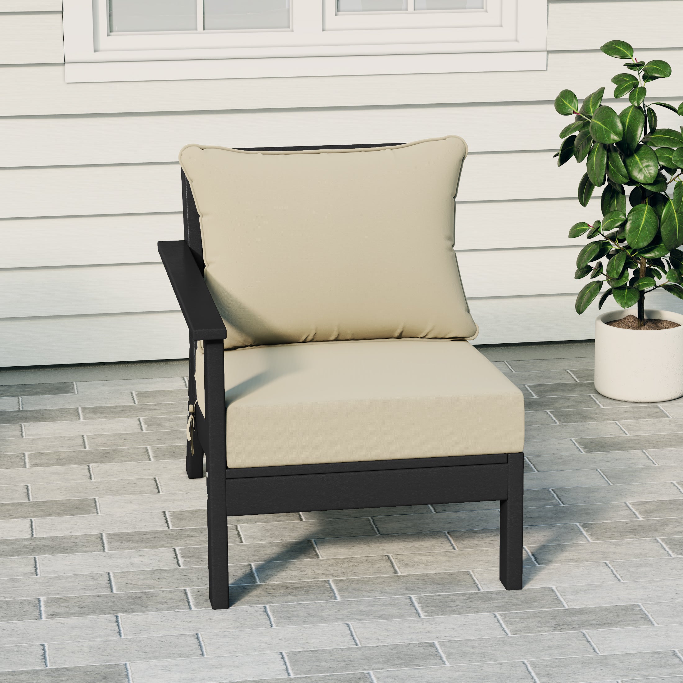 Portsmouth Outdoor Patio HDPE Left Arm Sectional Corner Club Chair with Patio Cushions