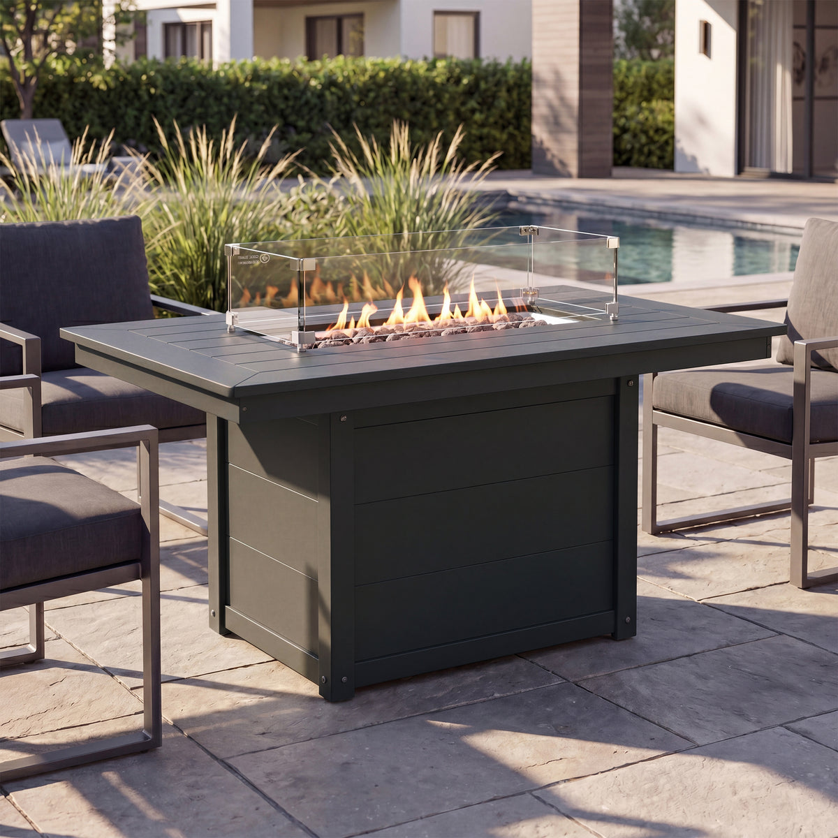 Sol 46" Modern Outdoor 55,000 BTU Patio Gas Propane Rectangle Deck Fire Pit Table
